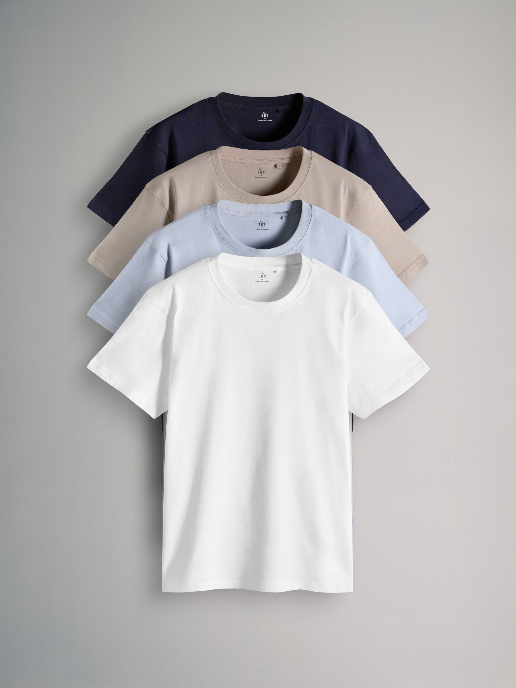 Navy Blue/Brown/White - Regular Fit - 4 Pack Short Sleeve Cotton T-Shirts - Image 2 of 10