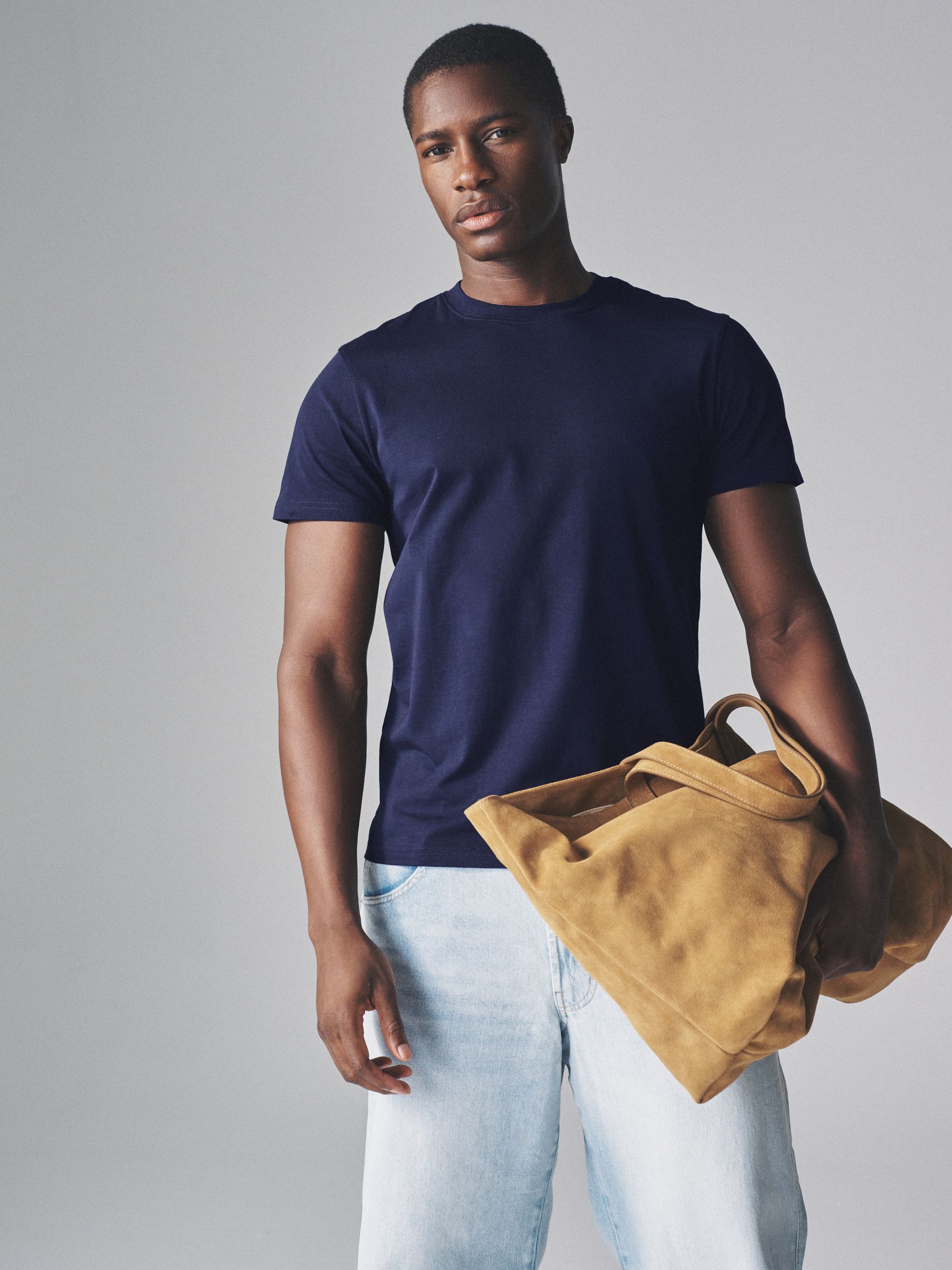 Navy Blue/Brown/White - Regular Fit - 4 Pack Short Sleeve Cotton T-Shirts - Image 4 of 10