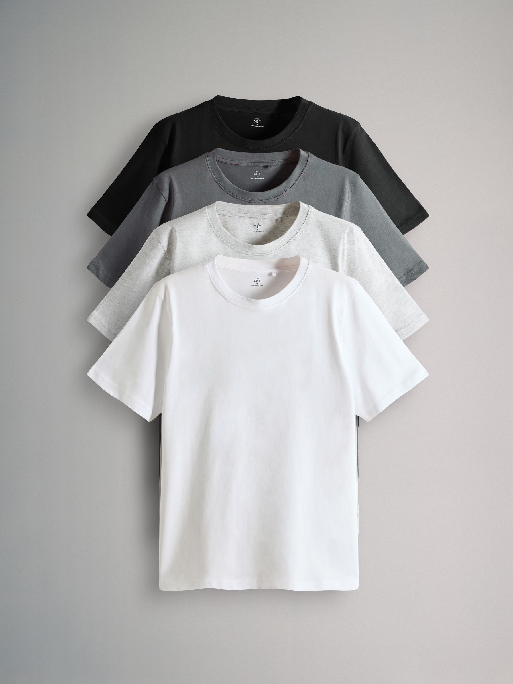 Black/Grey/White - Regular Fit - 4 Pack Short Sleeve Cotton T-Shirts - Image 1 of 7
