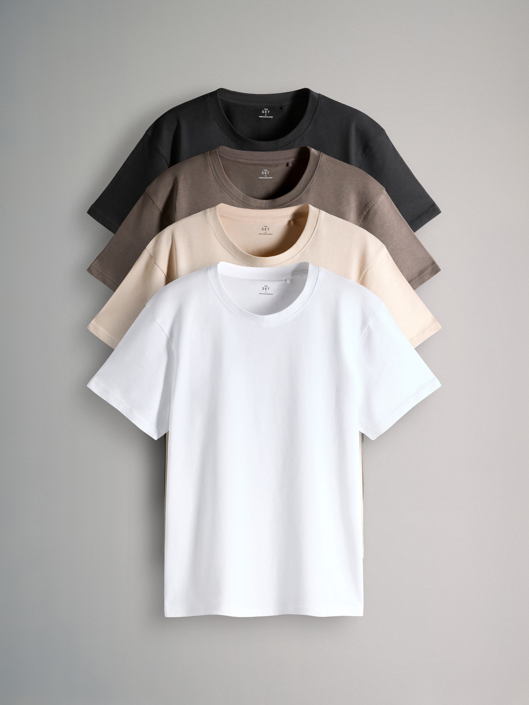 Black/Brown/Cream/White - Regular Fit - 4 Pack Short Sleeve Cotton T-Shirts - Image 1 of 7