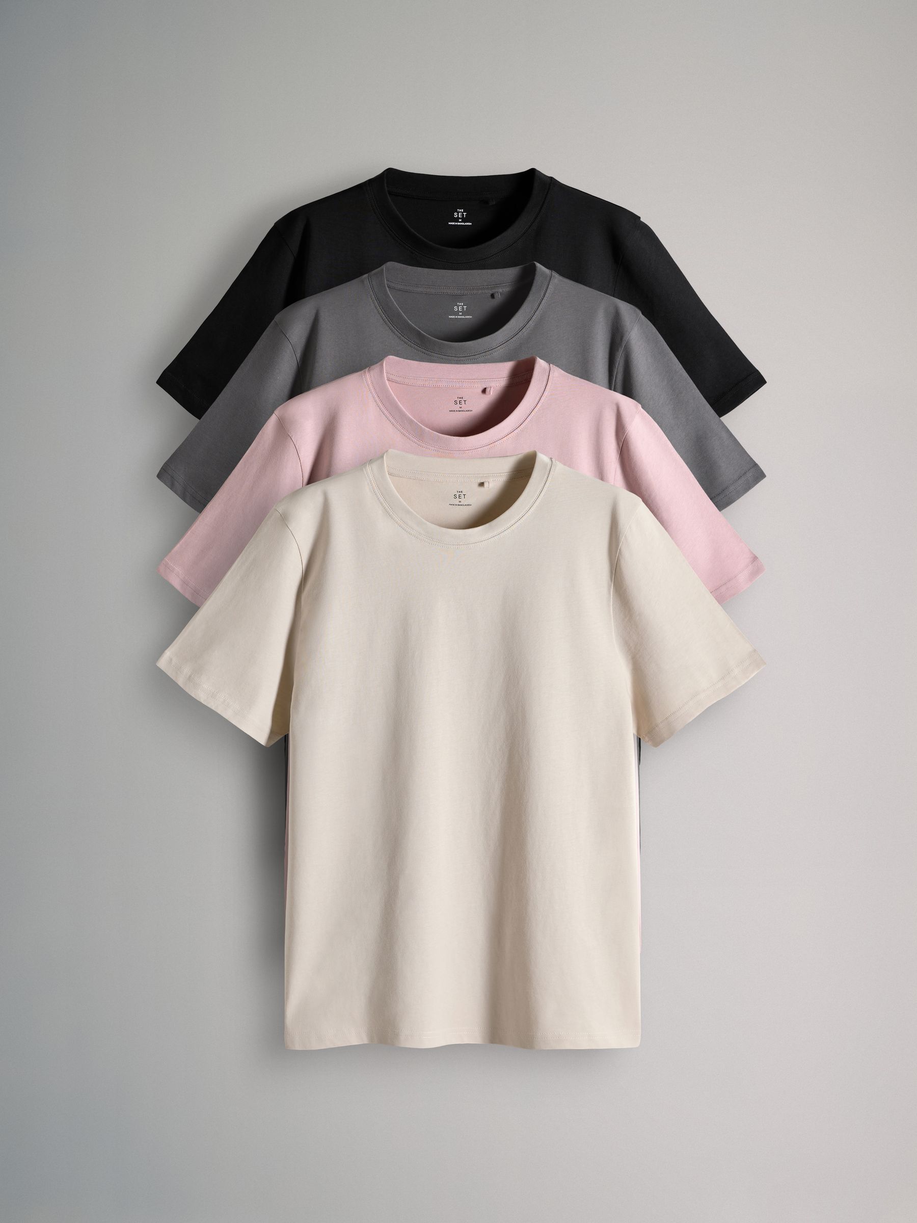 Black/Grey/Pink/Cream - Regular Fit - 4 Pack Short Sleeve Cotton T-Shirts - Image 1 of 7