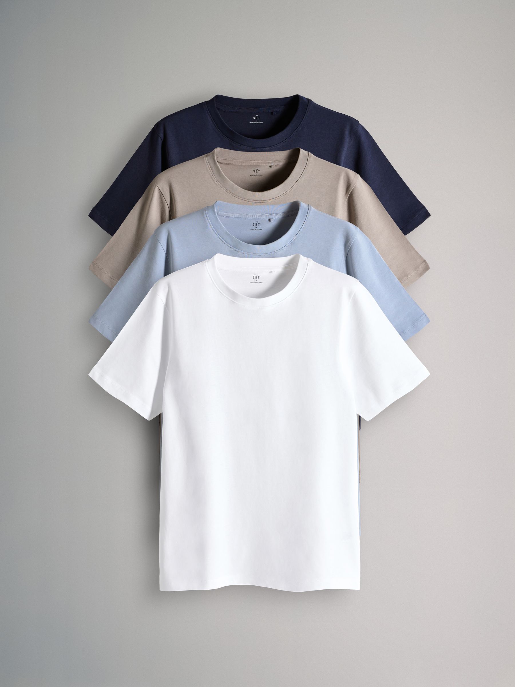 Navy Blue/Brown/White - Slim Fit - 4 Pack Short Sleeve Cotton T-Shirts - Image 1 of 7