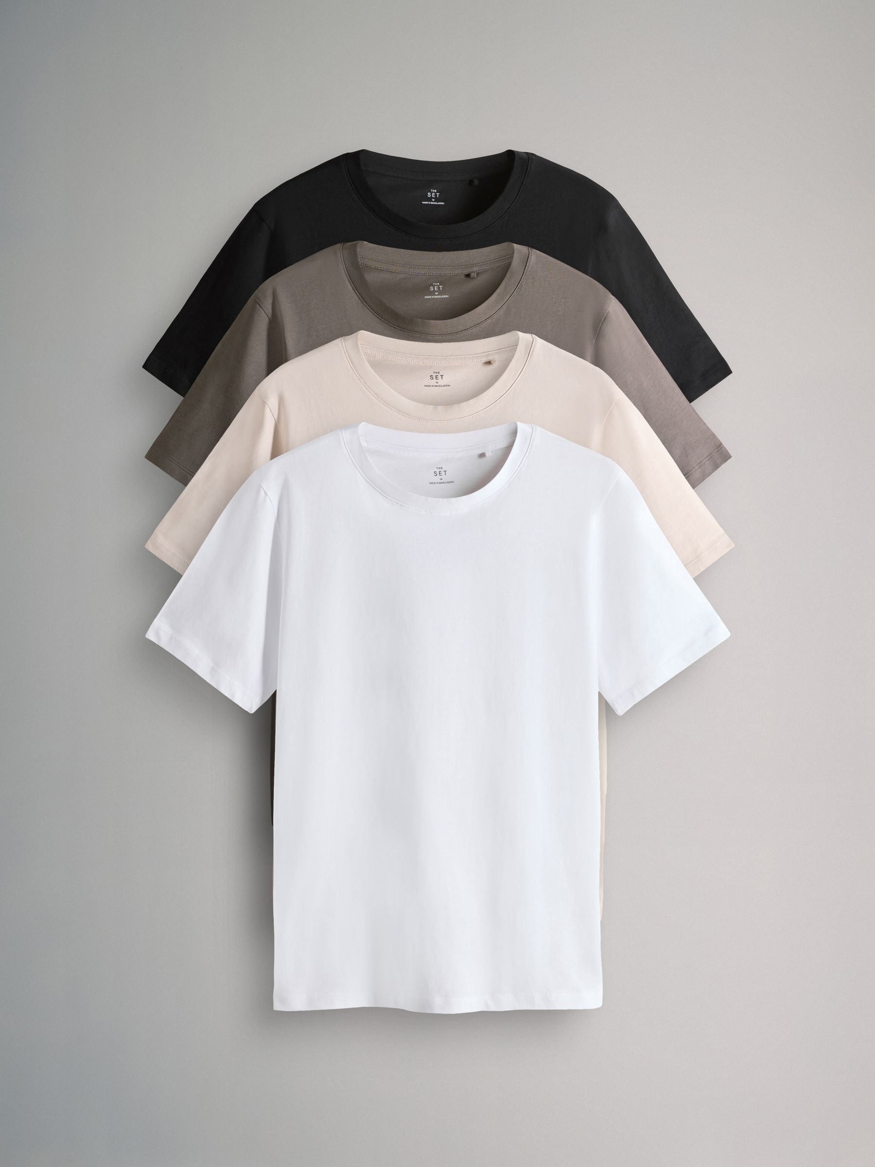 Black/Brown/Cream/White - Slim Fit - 4 Pack Short Sleeve Cotton T-Shirts - Image 2 of 14