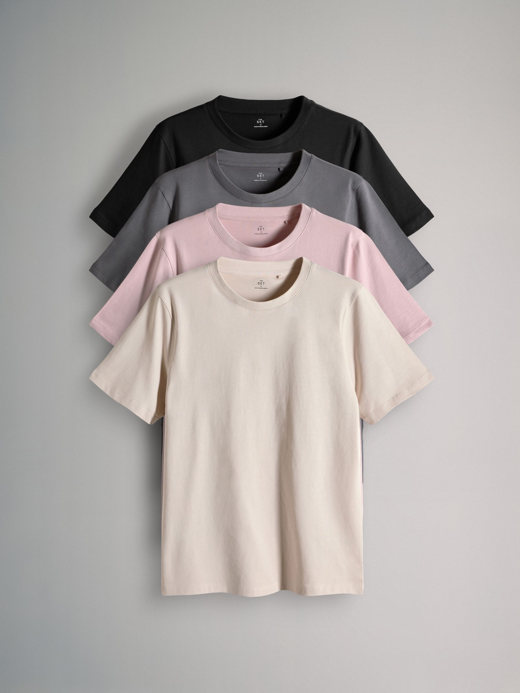 Black/Grey/Pink/Cream - Slim Fit - 4 Pack Short Sleeve Cotton T-Shirts - Image 1 of 7