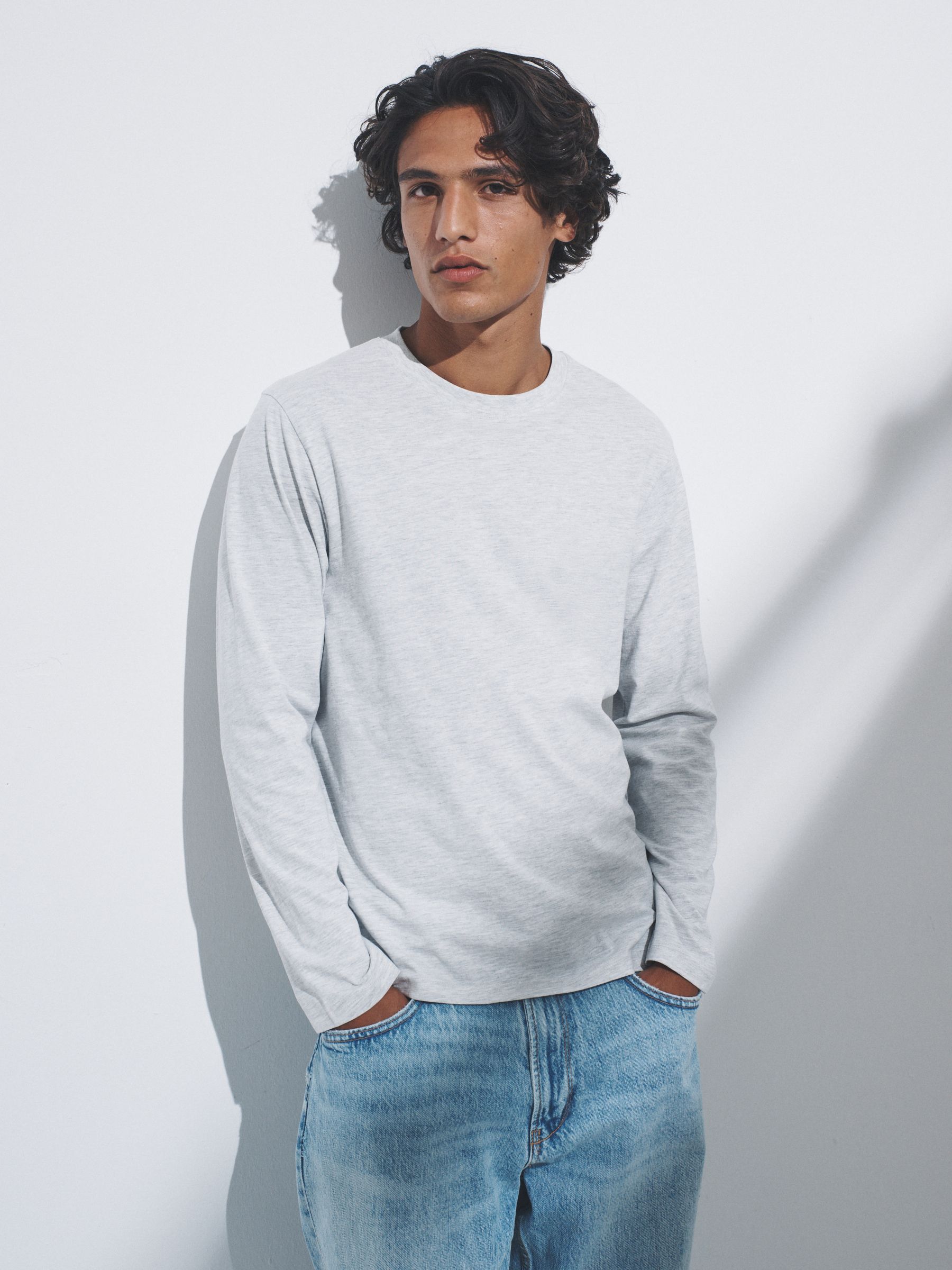 Black/Charcoal/Grey Marl/White - 4 Pack Regular Long Sleeve Cotton T-Shirts - Image 1 of 12