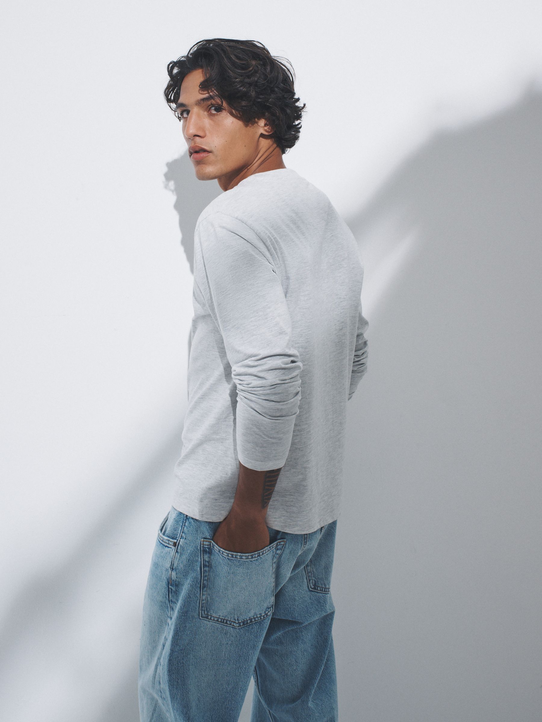 Black/Charcoal/Grey Marl/White - 4 Pack Regular Long Sleeve Cotton T-Shirts - Image 4 of 12