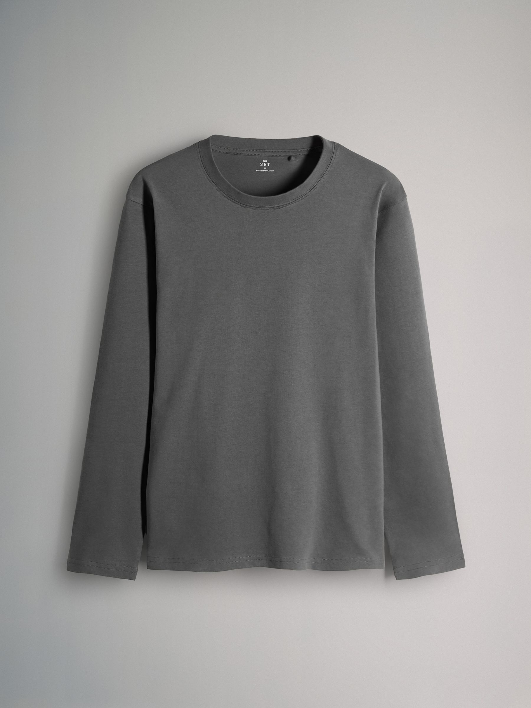 Black/Charcoal/Grey Marl/White - 4 Pack Regular Long Sleeve Cotton T-Shirts - Image 9 of 12