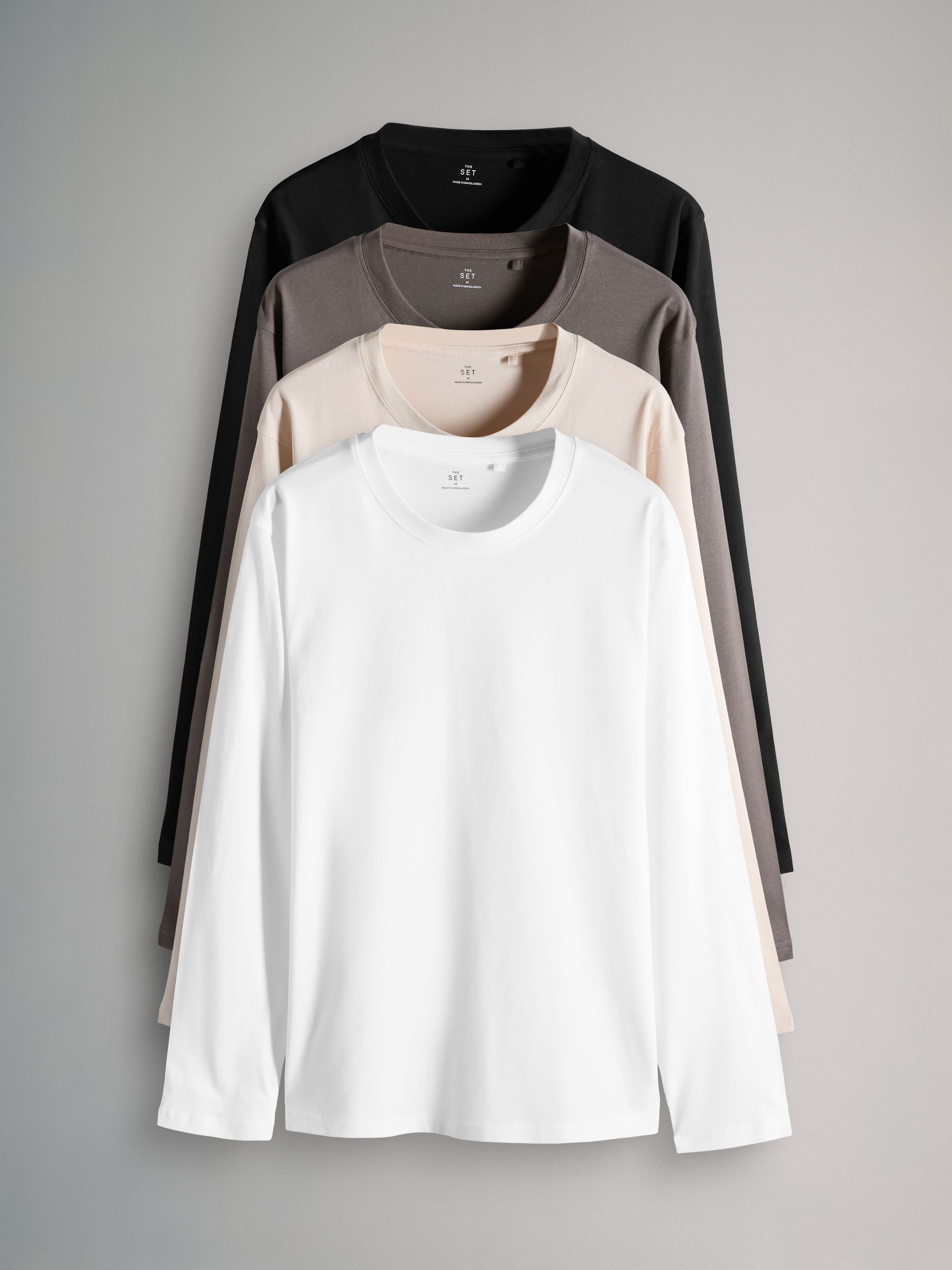 Black/Cream/Brown/White - 4 Pack Regular Long Sleeve Cotton T-Shirts - Image 2 of 10