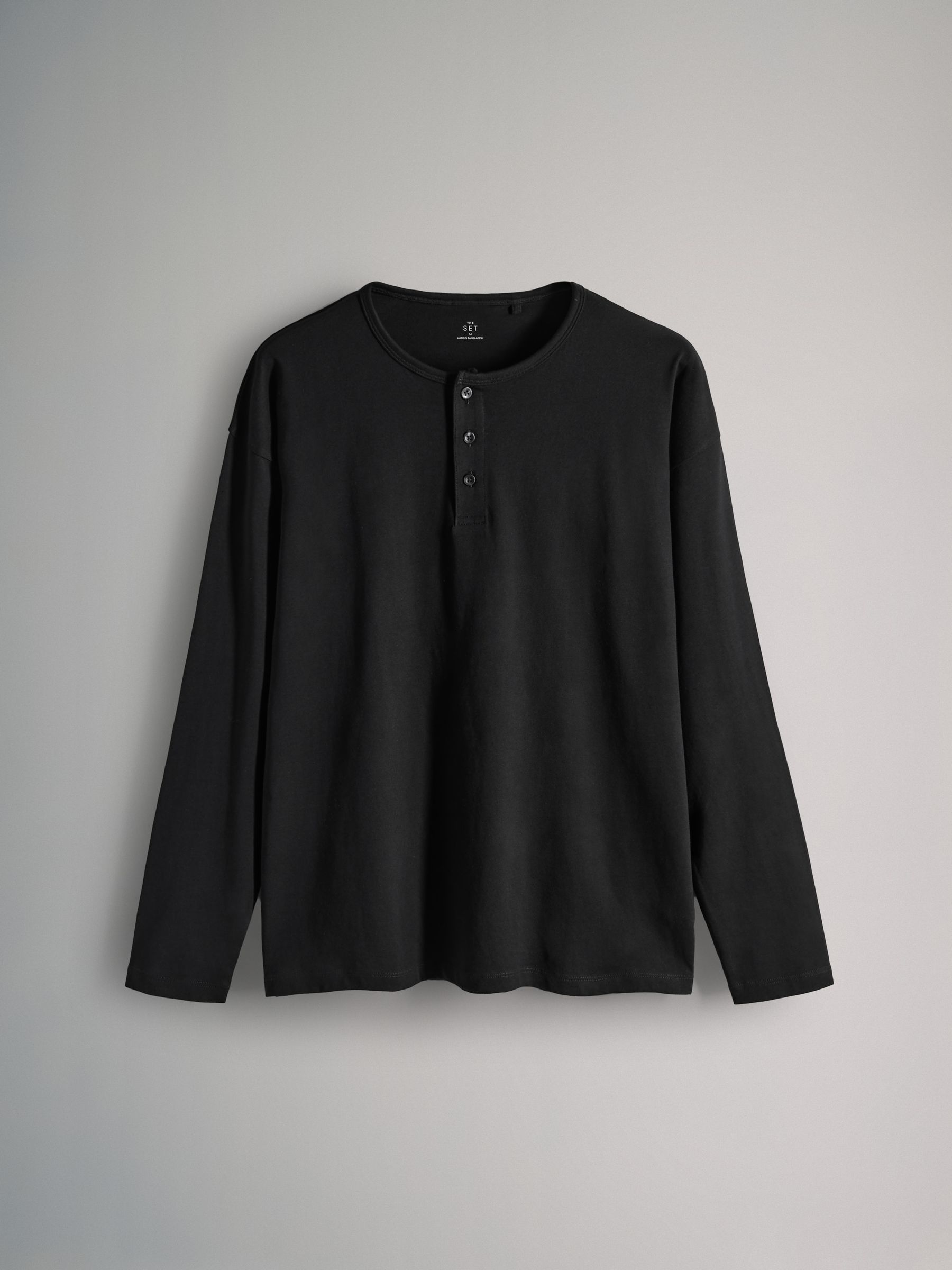 Black/Charcoal/Grey Marl - 3 Pack Long Sleeve Cotton Henley T-Shirts - Image 2 of 6