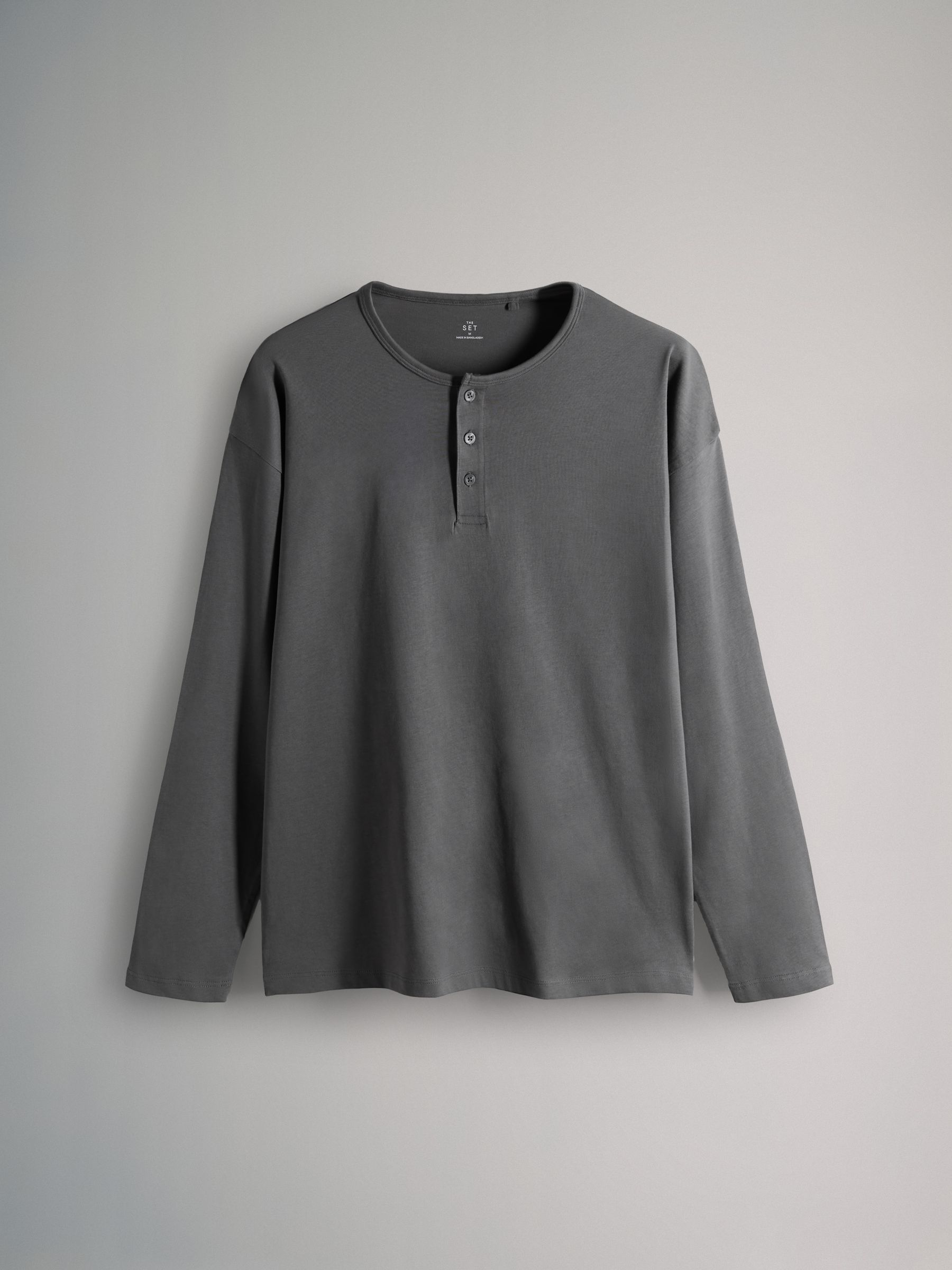 Black/Charcoal/Grey Marl - 3 Pack Long Sleeve Cotton Henley T-Shirts - Image 3 of 6