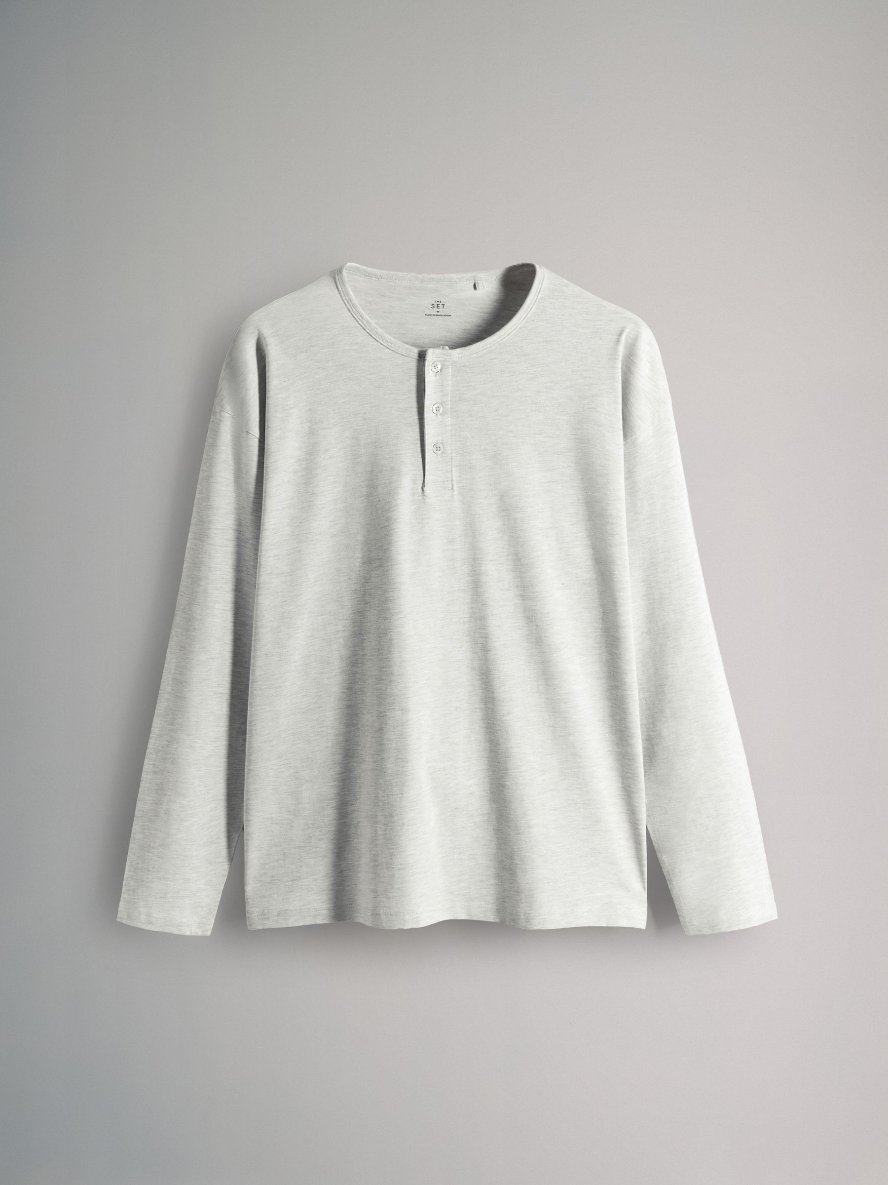 Black/Charcoal/Grey Marl - 3 Pack Long Sleeve Cotton Henley T-Shirts - Image 4 of 6