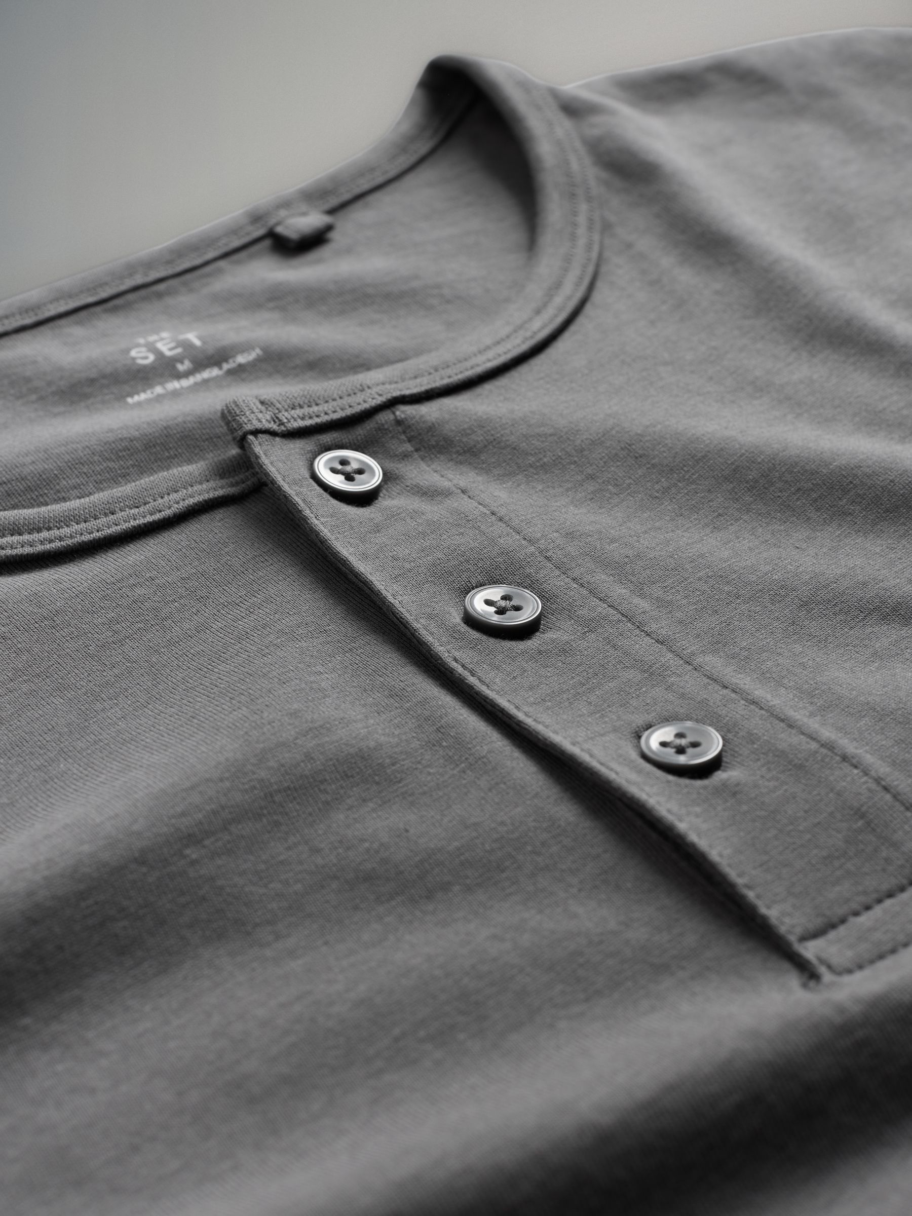 Black/Charcoal/Grey Marl - 3 Pack Long Sleeve Cotton Henley T-Shirts - Image 6 of 6