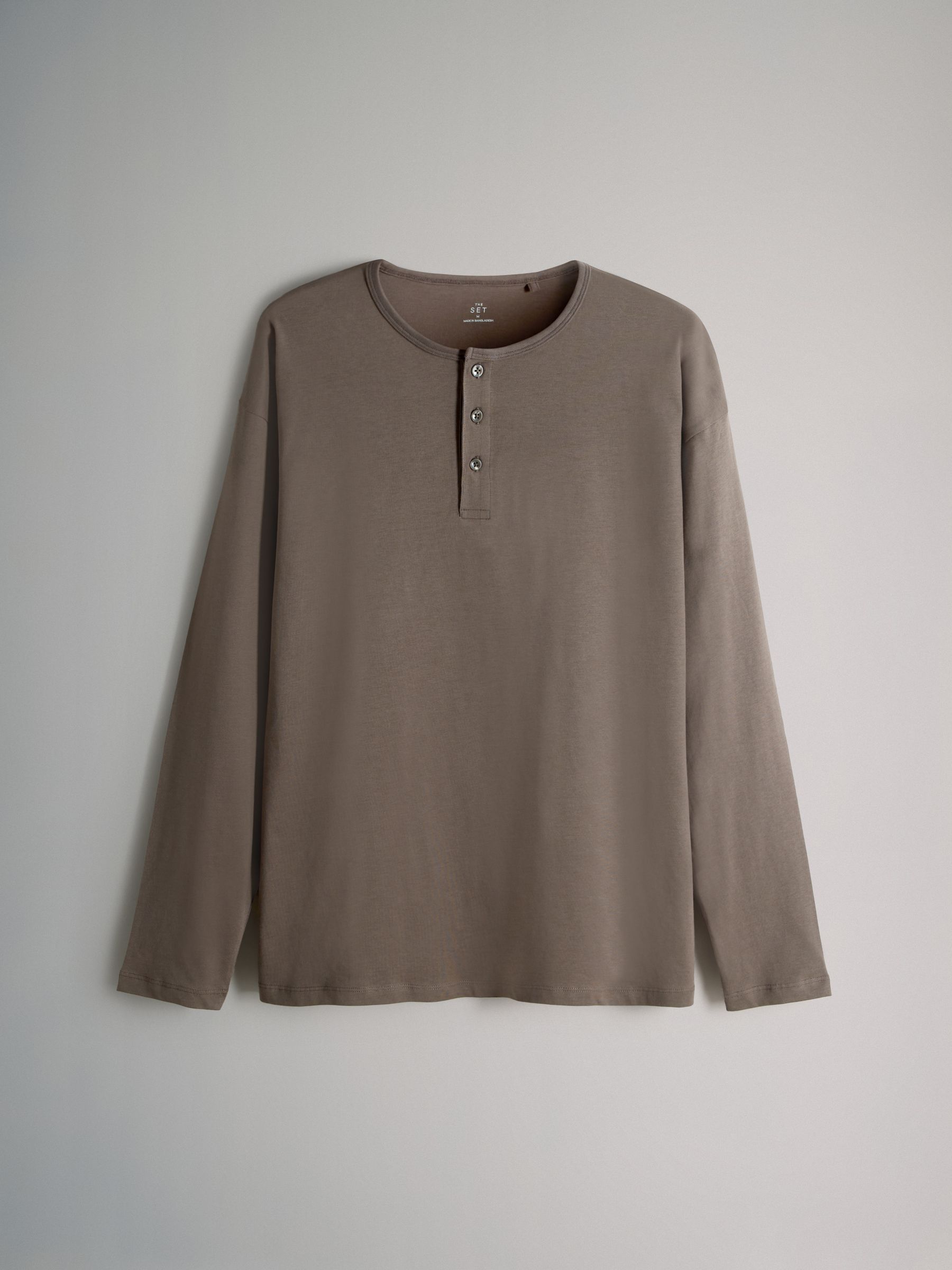 Navy Blue/Brown/White - 3 Pack Long Sleeve Cotton Henley T-Shirts - Image 8 of 11