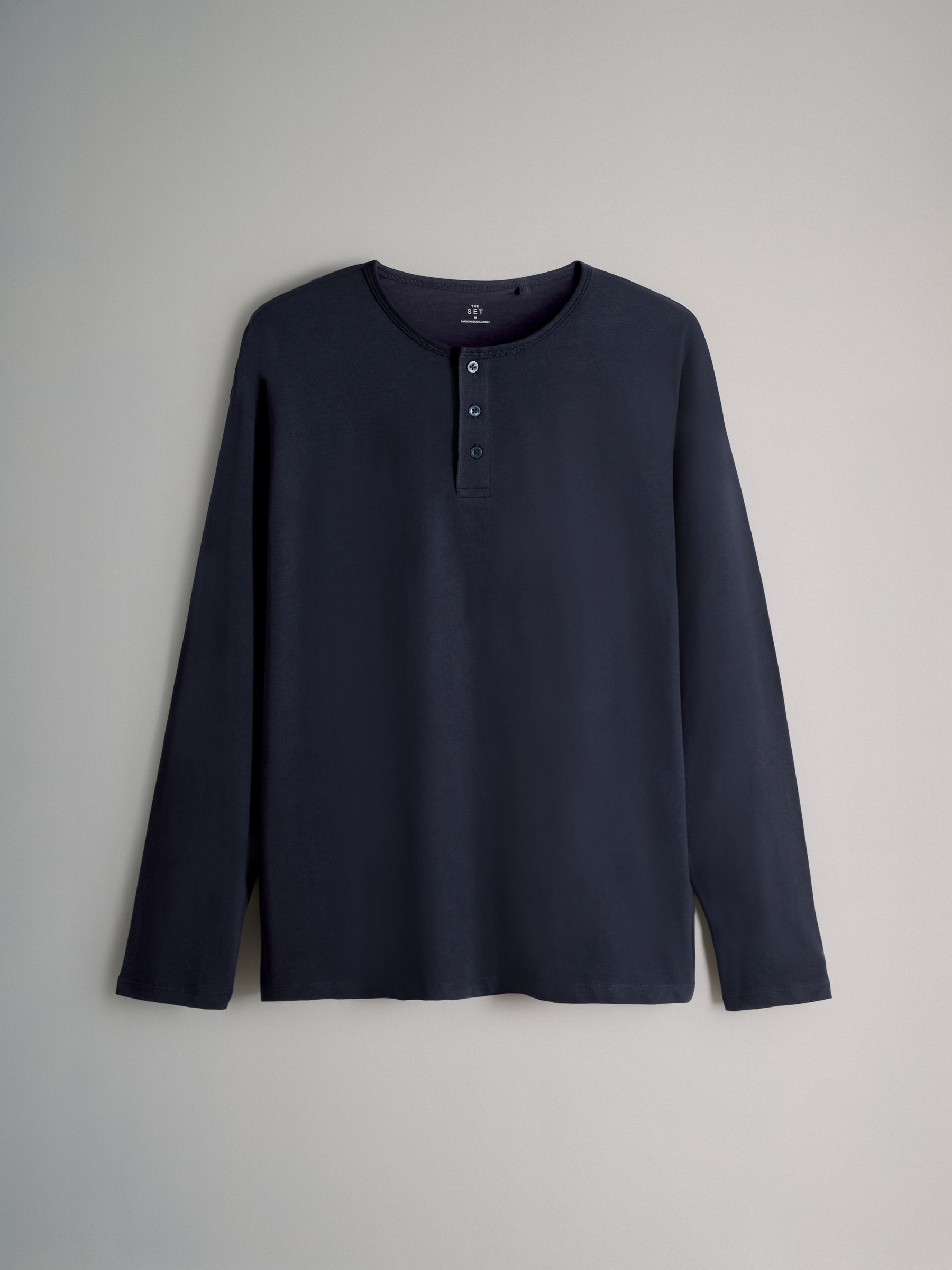 Navy Blue/Brown/White - 3 Pack Long Sleeve Cotton Henley T-Shirts - Image 9 of 11