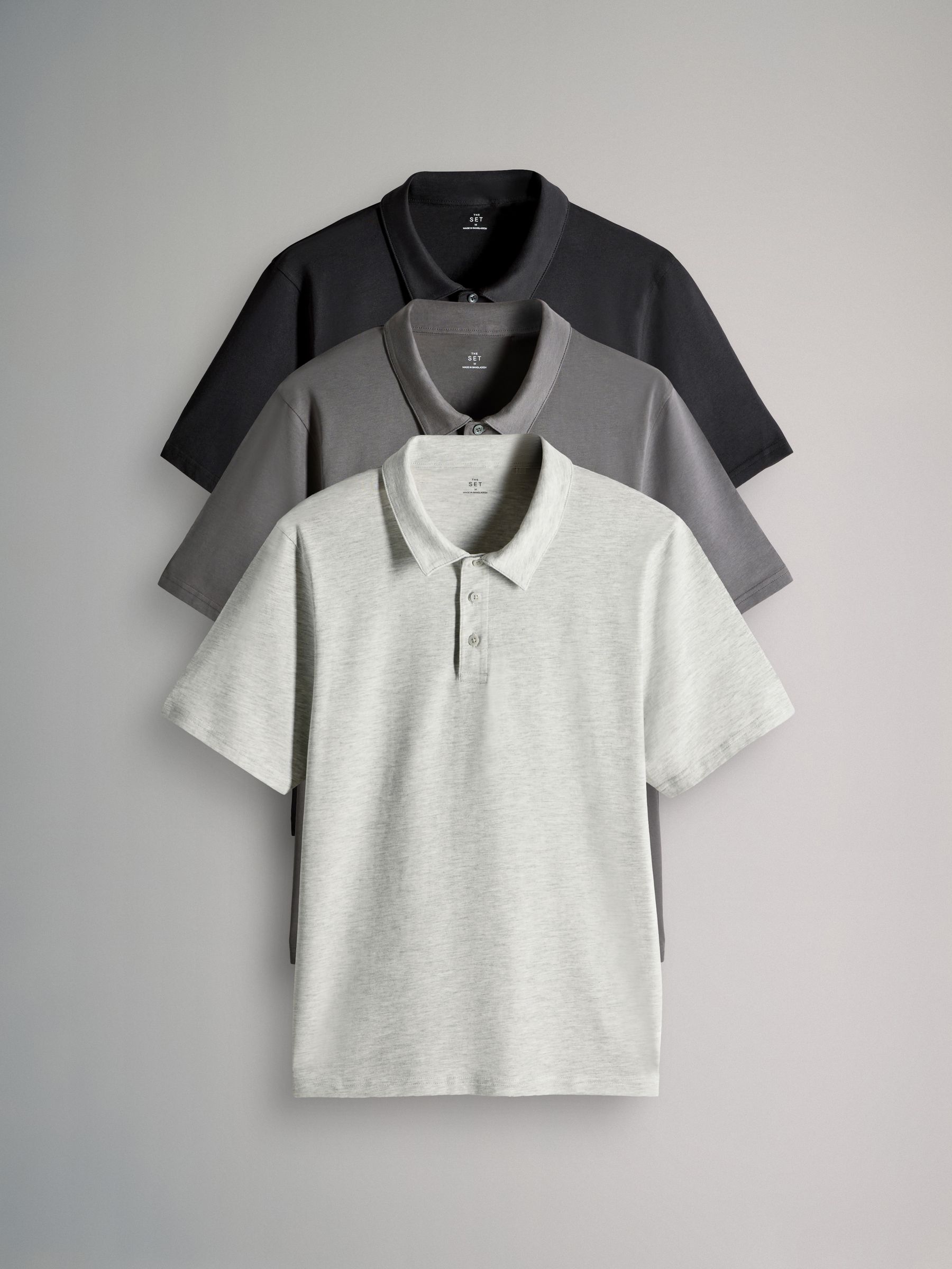 Black / Charcoal / Grey marl - 3 Pack Short Sleeve Cotton Jersey Polo Shirts - Image 1 of 11