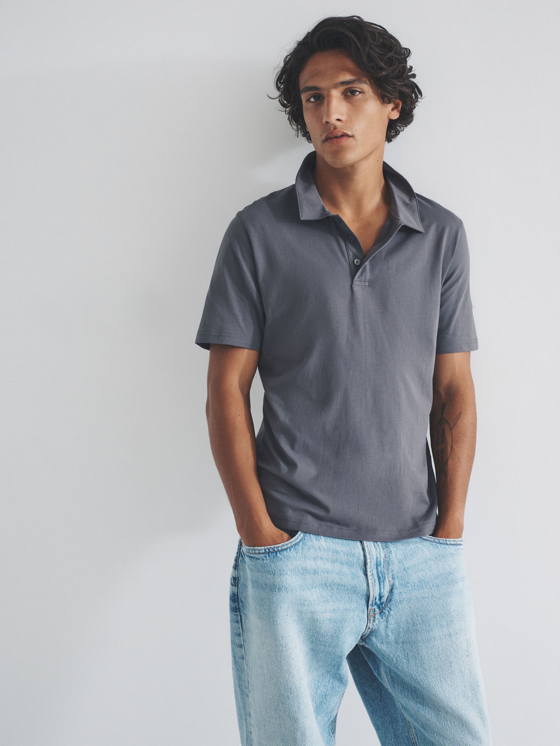Black / Charcoal / Grey marl - 3 Pack Short Sleeve Cotton Jersey Polo Shirts - Image 2 of 11