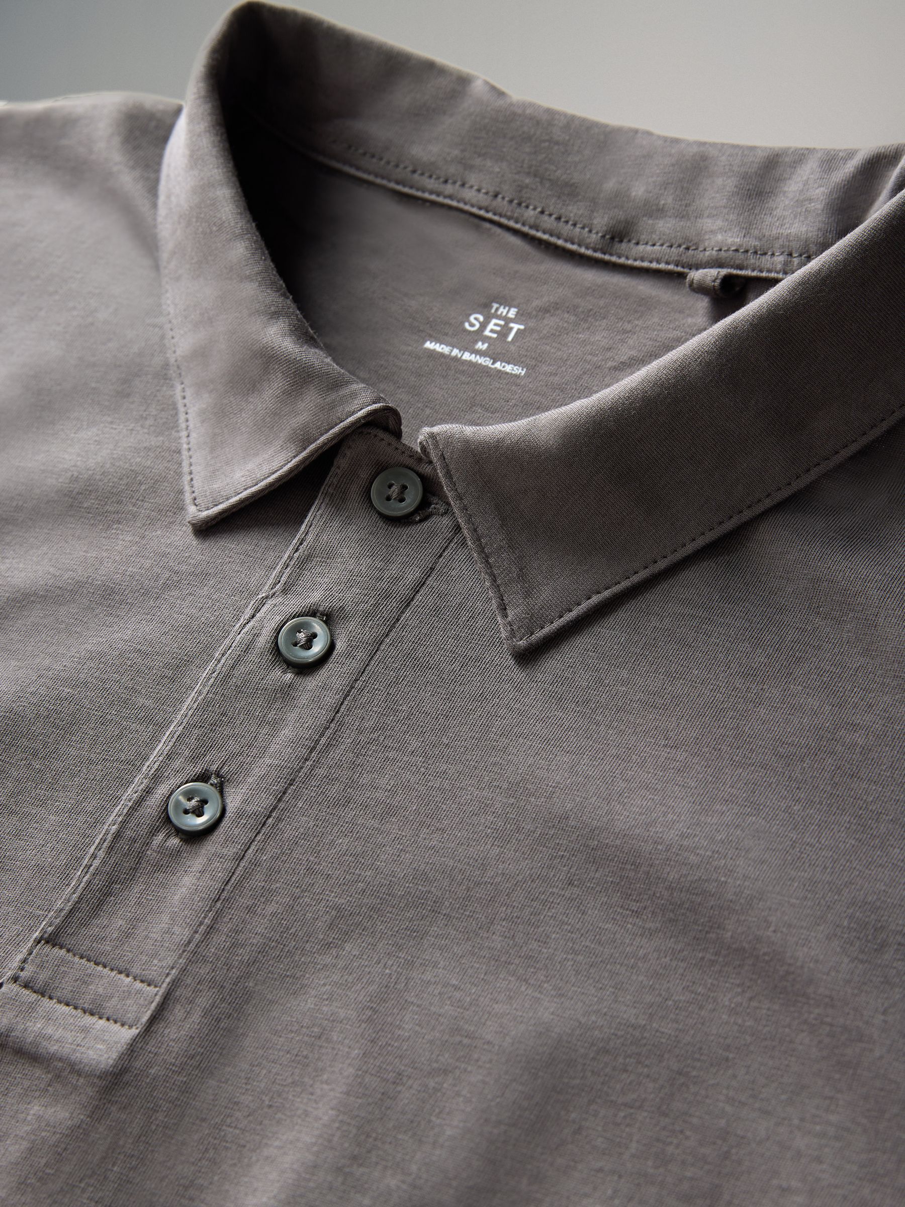 Black / Charcoal / Grey Marl 3 Pack Short Sleeve Cotton Jersey Polo Shirts - Image 6 of 6 Black / Charcoal / Grey Marl 3 Pack Short Sleeve Cotton Jersey Polo Shirts - Image 6 of 6