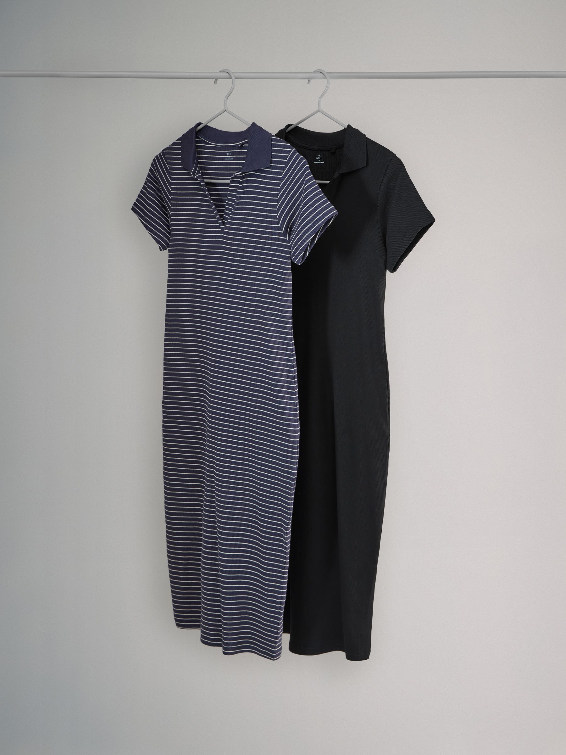 2 Pack Ribbed Collared Midi Dress - Image 2 of 7