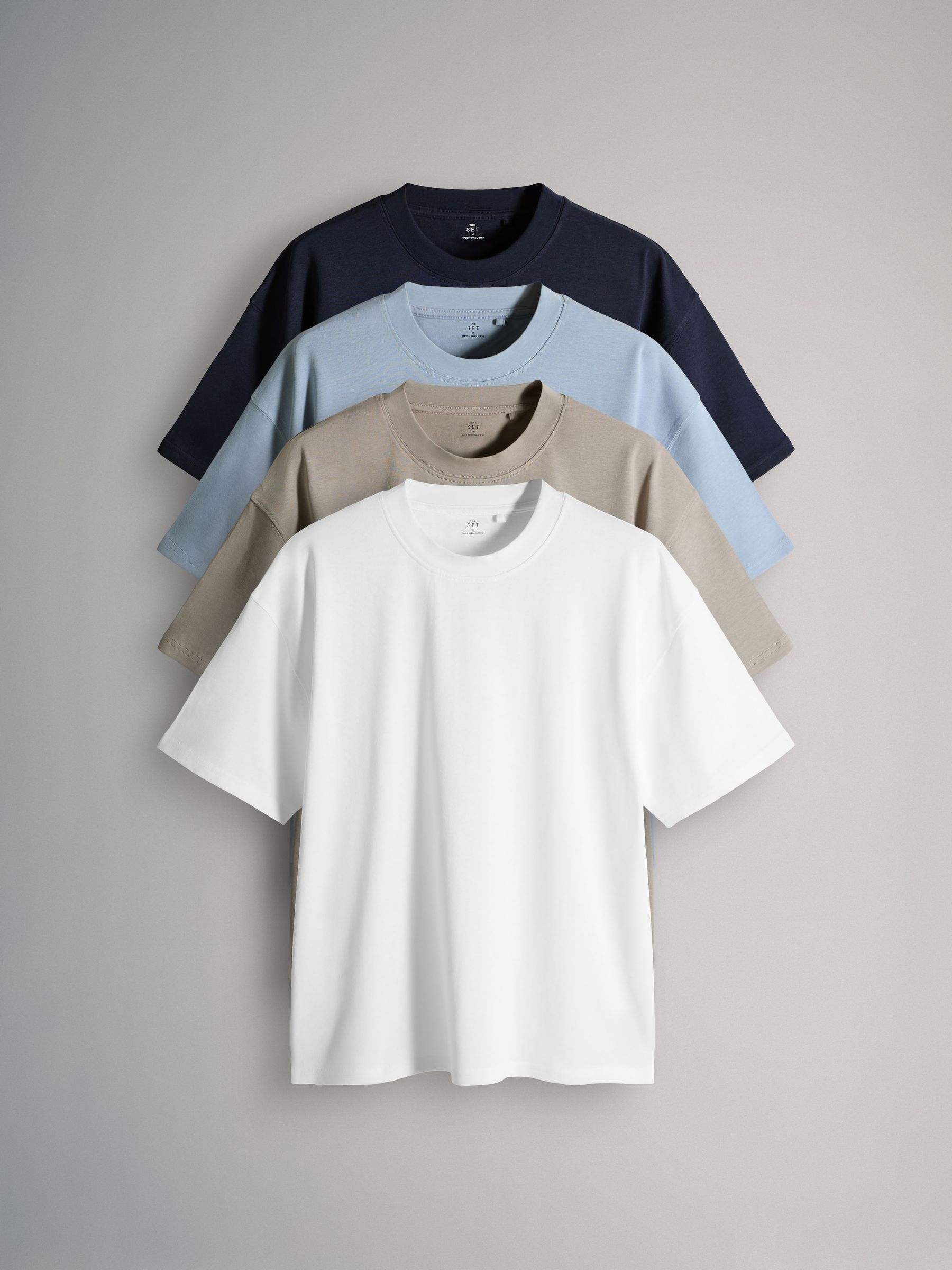 Navy/Blue/Brown/White - Oversized Fit - 4 Pack Short Sleeve Cotton T-Shirts - Image 2 of 6 Navy/Blue/Brown/White - Oversized Fit - 4 Pack Short Sleeve Cotton T-Shirts - Image 2 of 6
