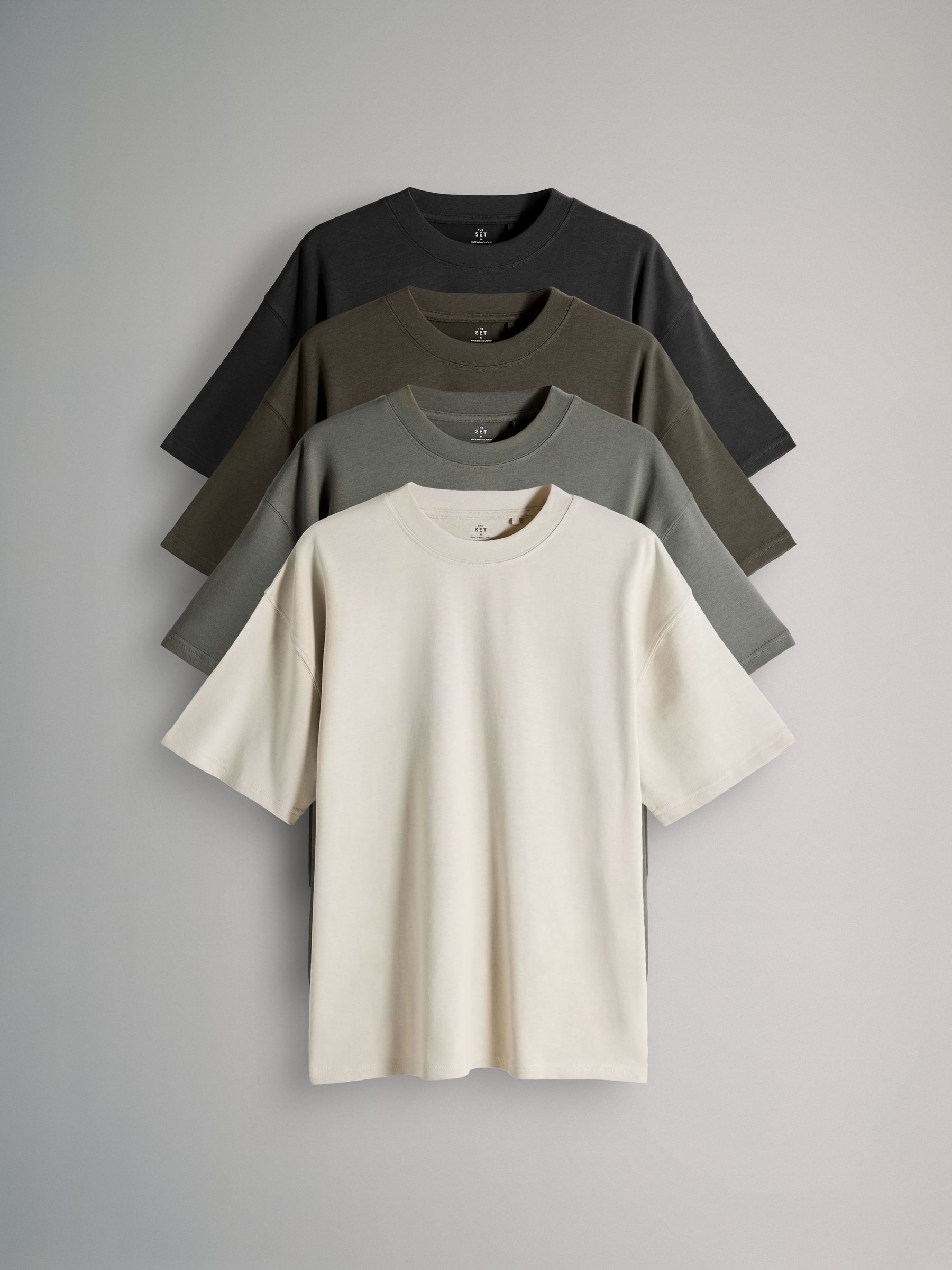 Green/Brown/Black 4 Pack Short Sleeve Cotton T-Shirts Oversized Fit - Image 1 of 6