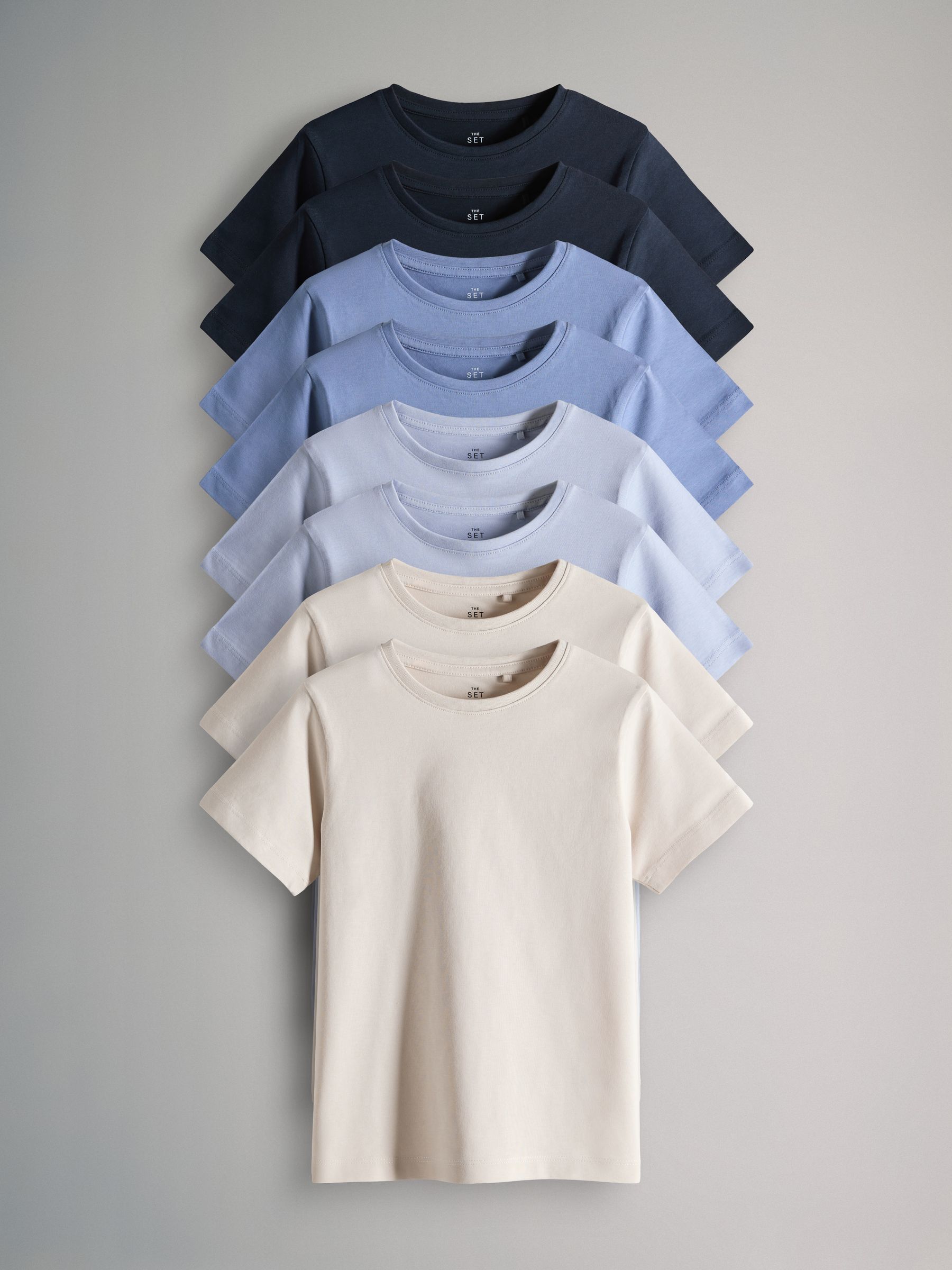 Navy/Blue/Cream - 8 Pack Regular Short Sleeve Cotton T-Shirts - Image 1 of 11