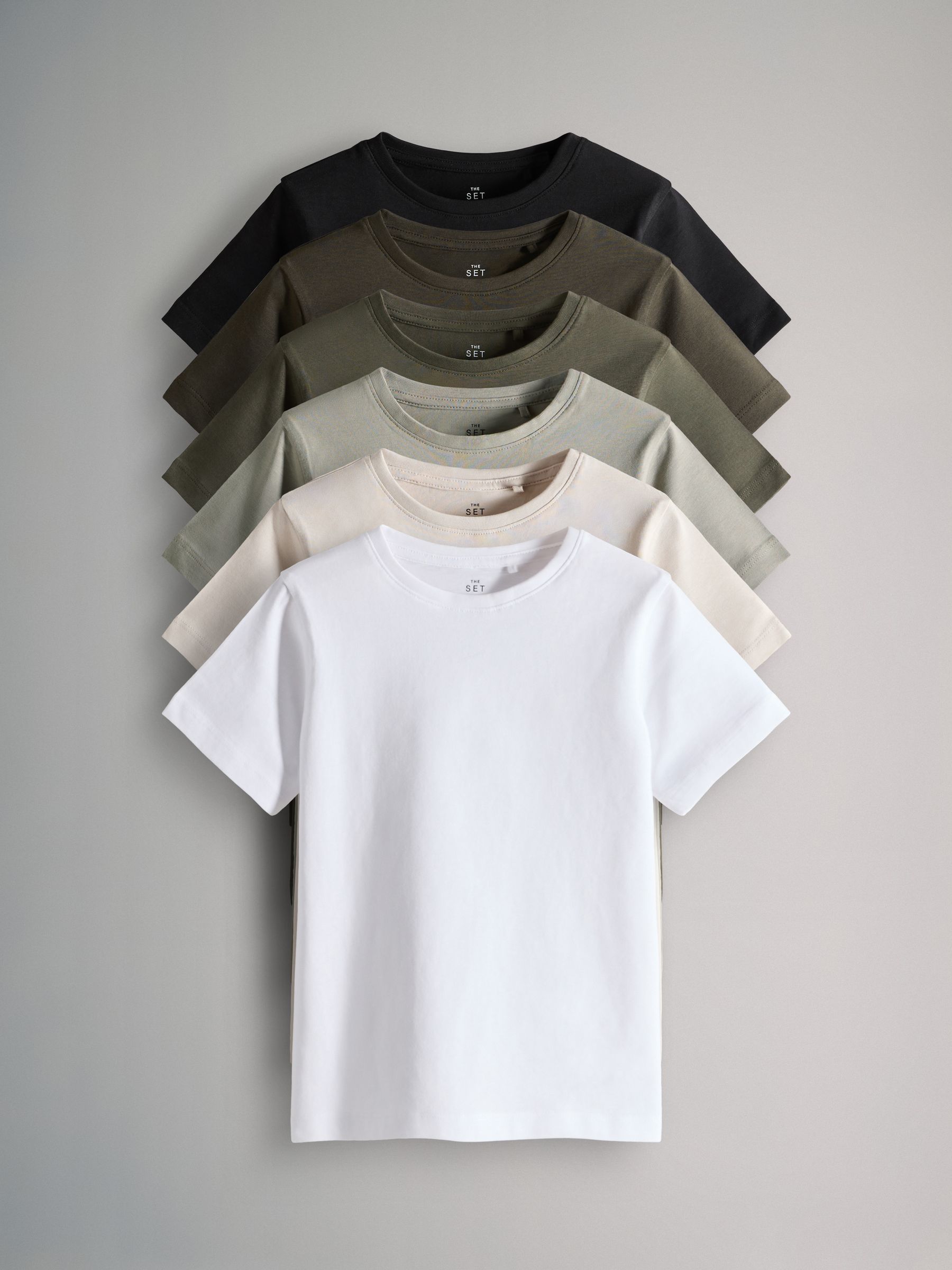 Black/Khaki/Green/Cream/White - 6 Pack Regular Cotton T-Shirts - Image 2 of 12