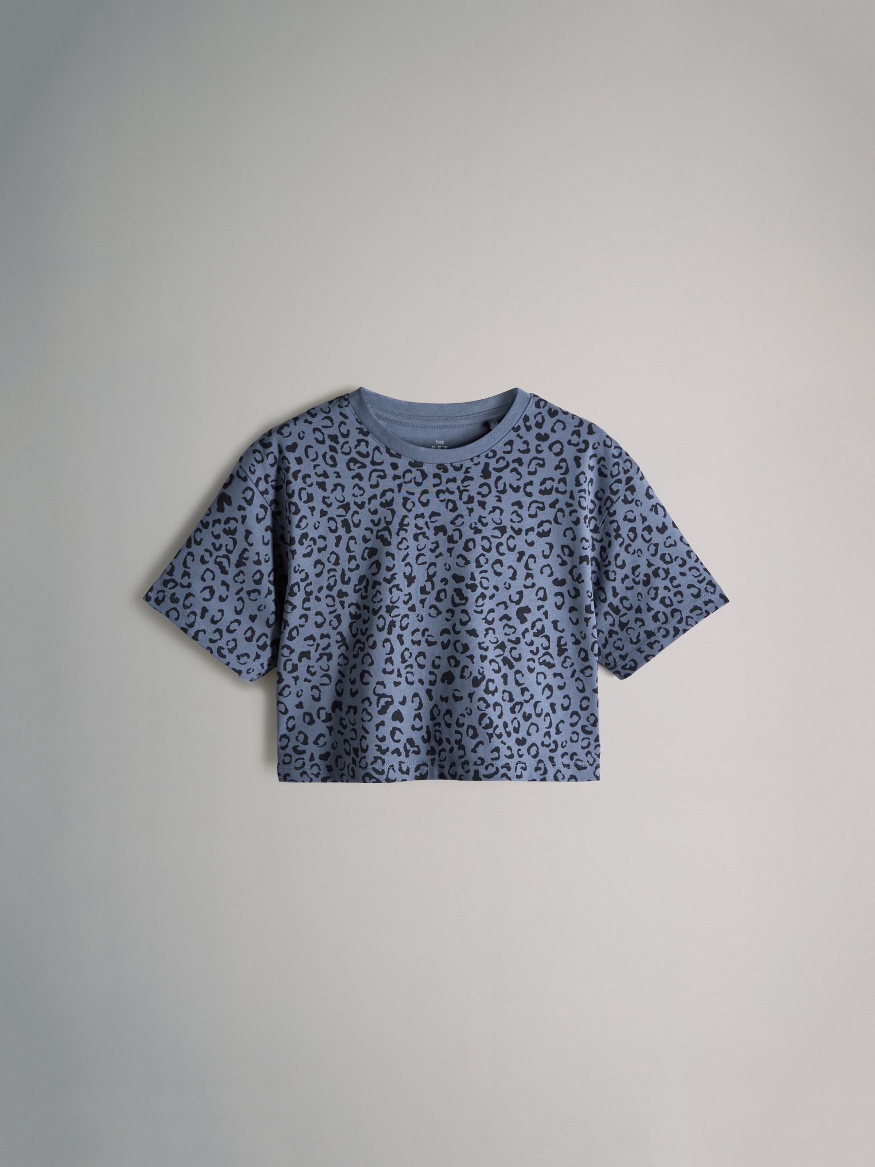 Navy/Animal/Blue/White - 4 Pack Cropped Oversized Short Sleeve Cotton T-Shirts - Image 8 of 13
