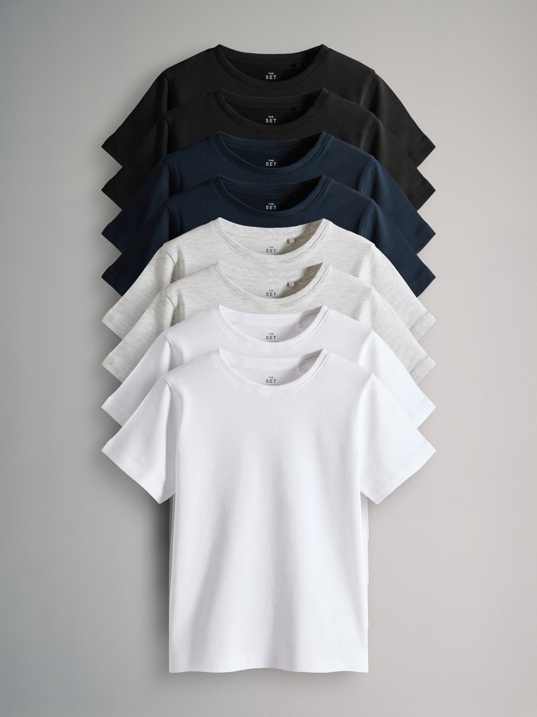 Black/Navy Blue/Grey Marl/White - 8 Pack Regular Short Sleeve Cotton T-Shirts - Image 1 of 11