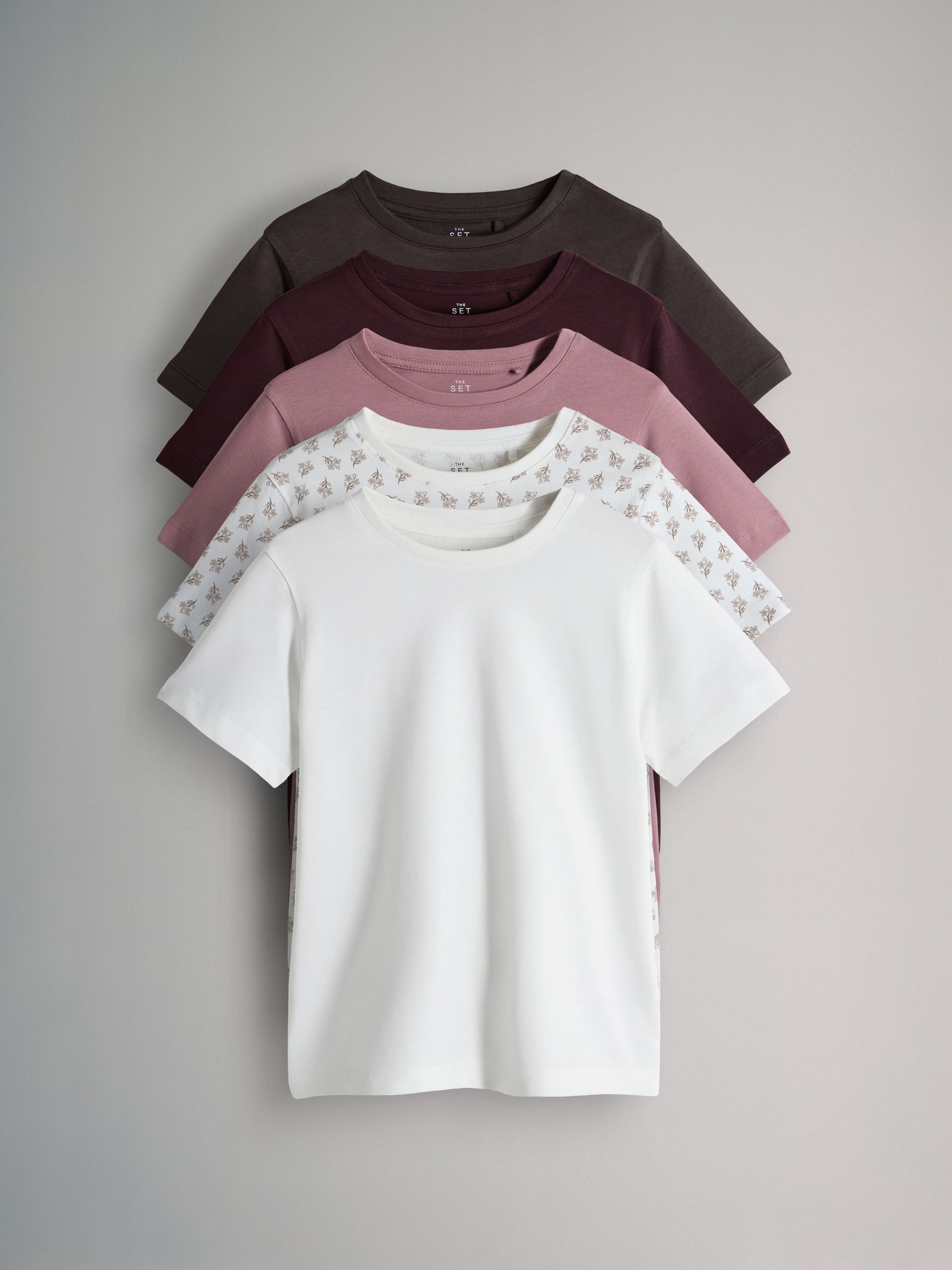 Brown/Red/Pink/White - 5 Pack Regular Short Sleeve Cotton T-Shirts - Image 1 of 8
