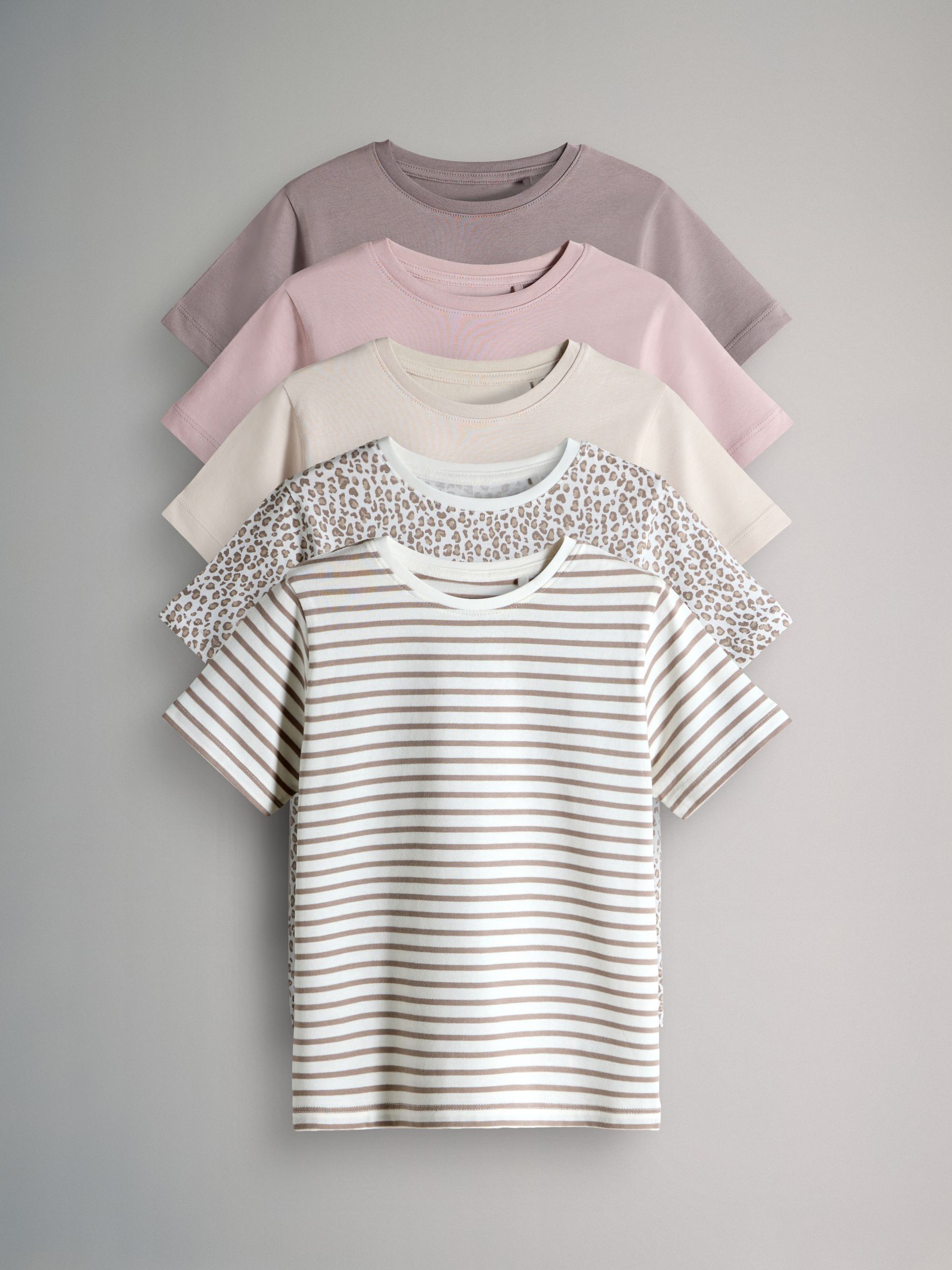 Pink/White - 5 Pack Regular Short Sleeve Cotton T-Shirts - Image 2 of 8