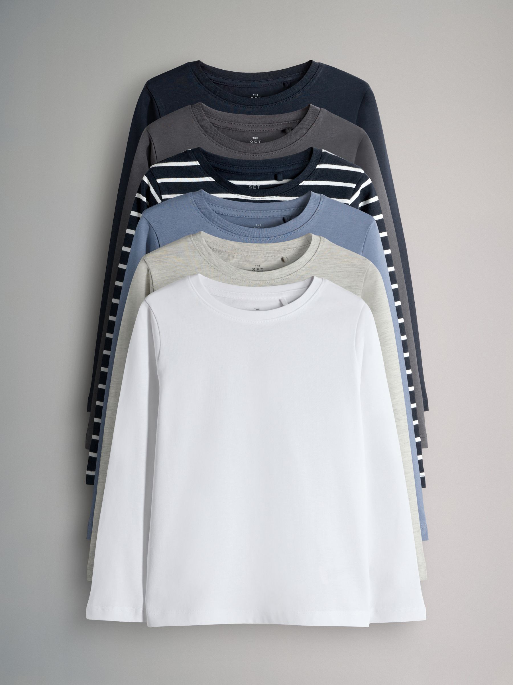 Navy/Grey/Blue/Grey Marl/White - 6 Pack Regular Cotton T-Shirts - Image 1 of 9