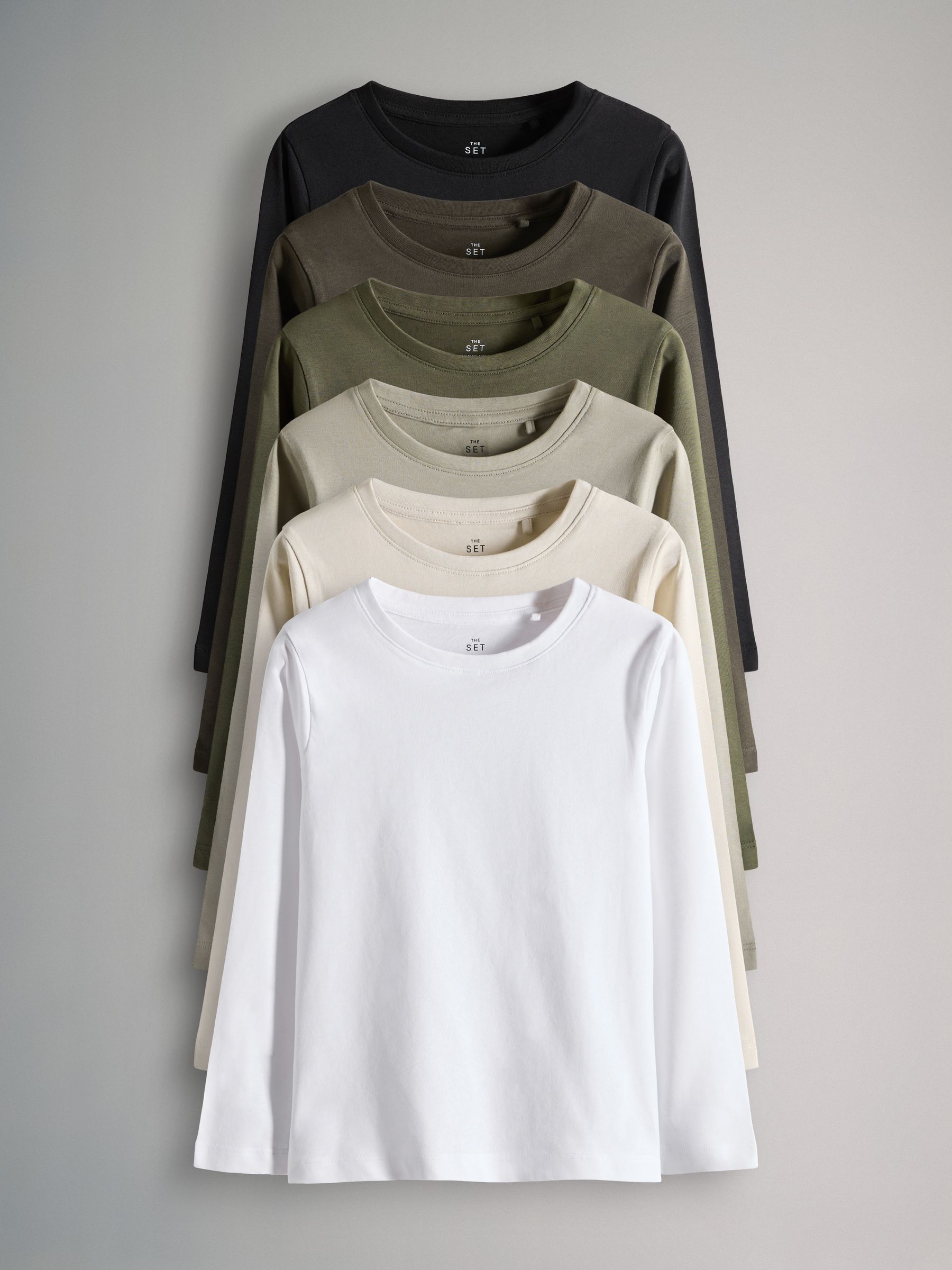 Black/Khaki/Green/Cream/White - 6 Pack Regular Cotton T-Shirts - Image 2 of 13