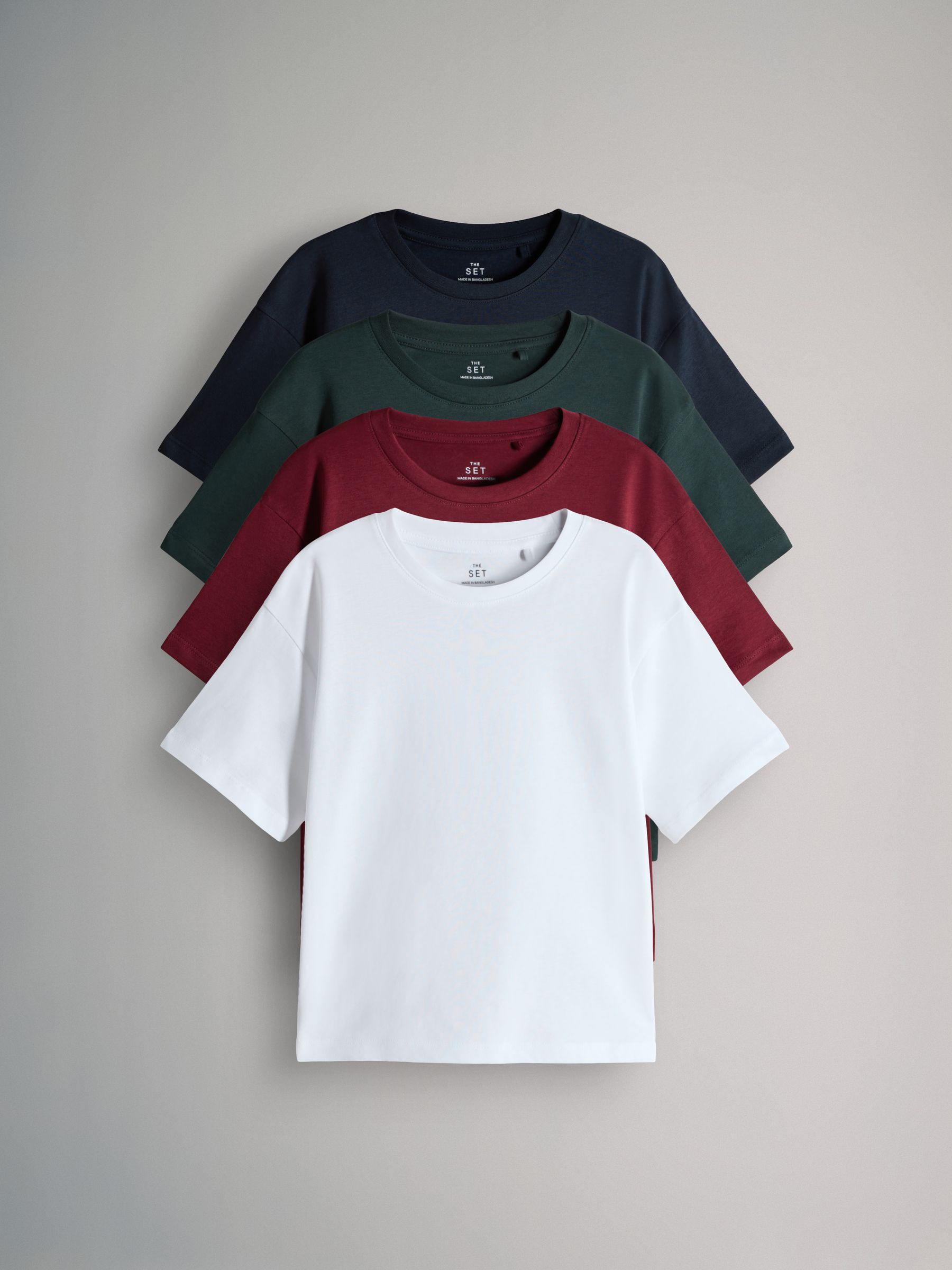 White/Red/Green/Navy Blue - 4 Pack Oversized Short Sleeve Cotton T-Shirts - Image 1 of 7