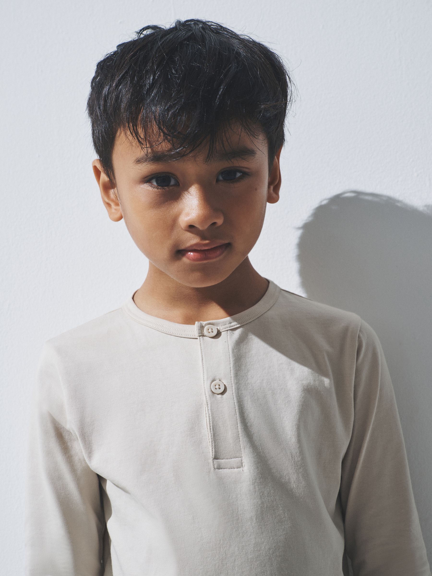 Black/Khaki/Green/Grey Marl - 4 Pack Long Sleeve Cotton Henley T-Shirts - Image 1 of 7