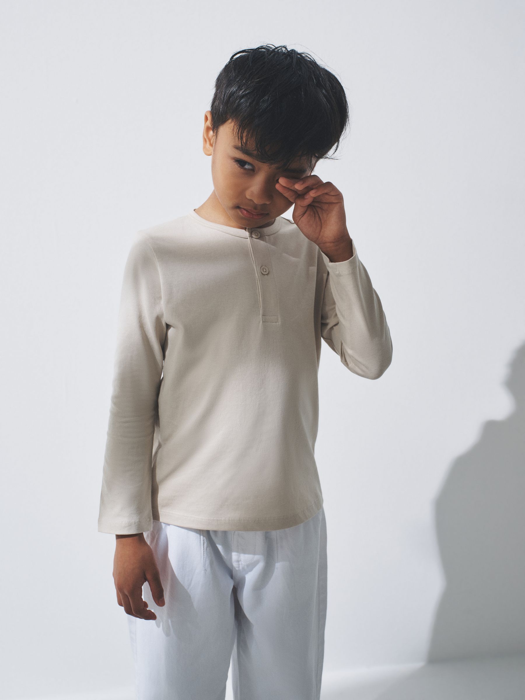 Black/Khaki/Green/Grey Marl - 4 Pack Long Sleeve Cotton Henley T-Shirts - Image 5 of 7