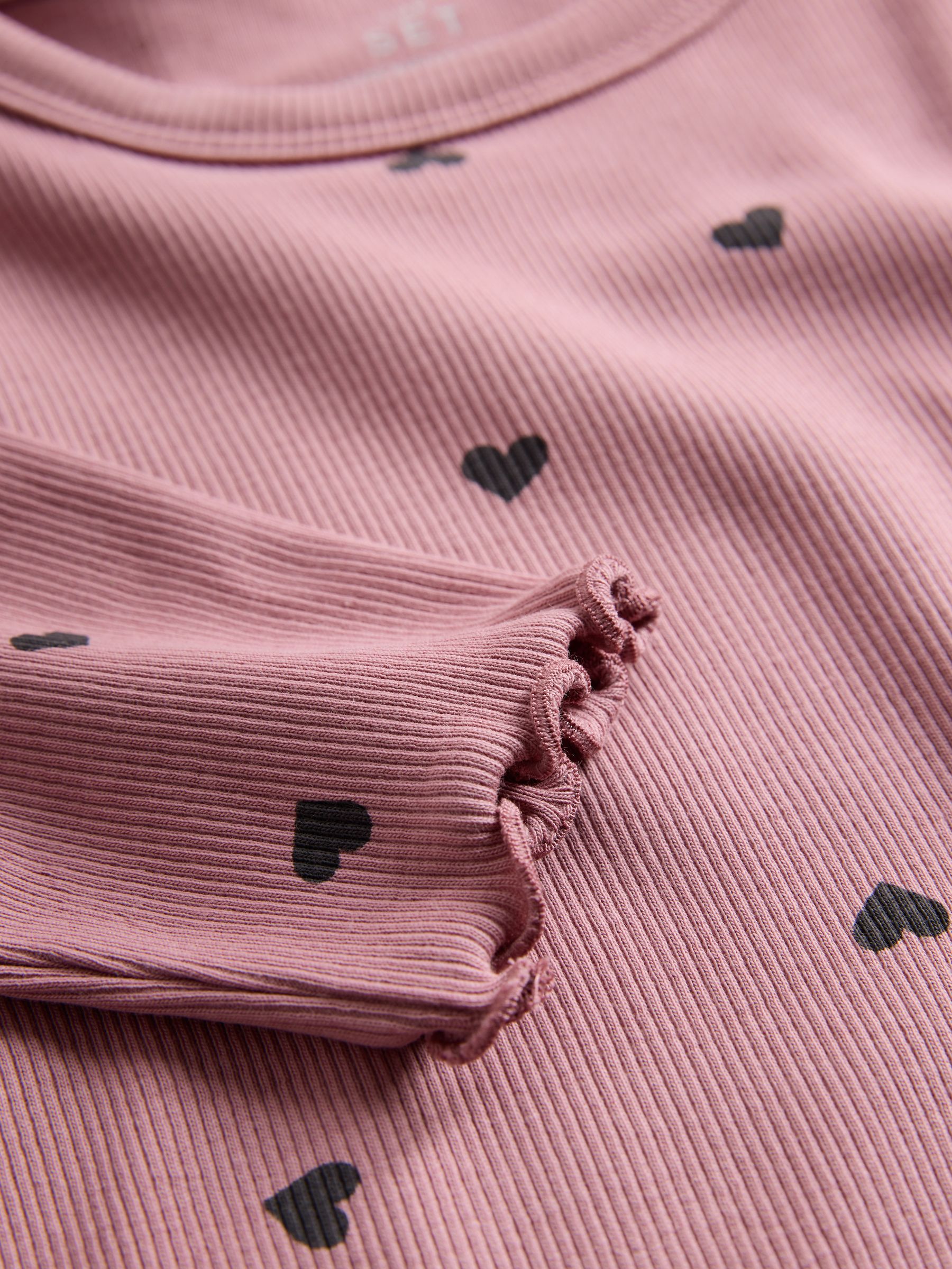 Brown/White/Grey/Pink 5 Pack Stripe Long Sleeve Ribbed Cotton T-Shirts - Image 6 of 6