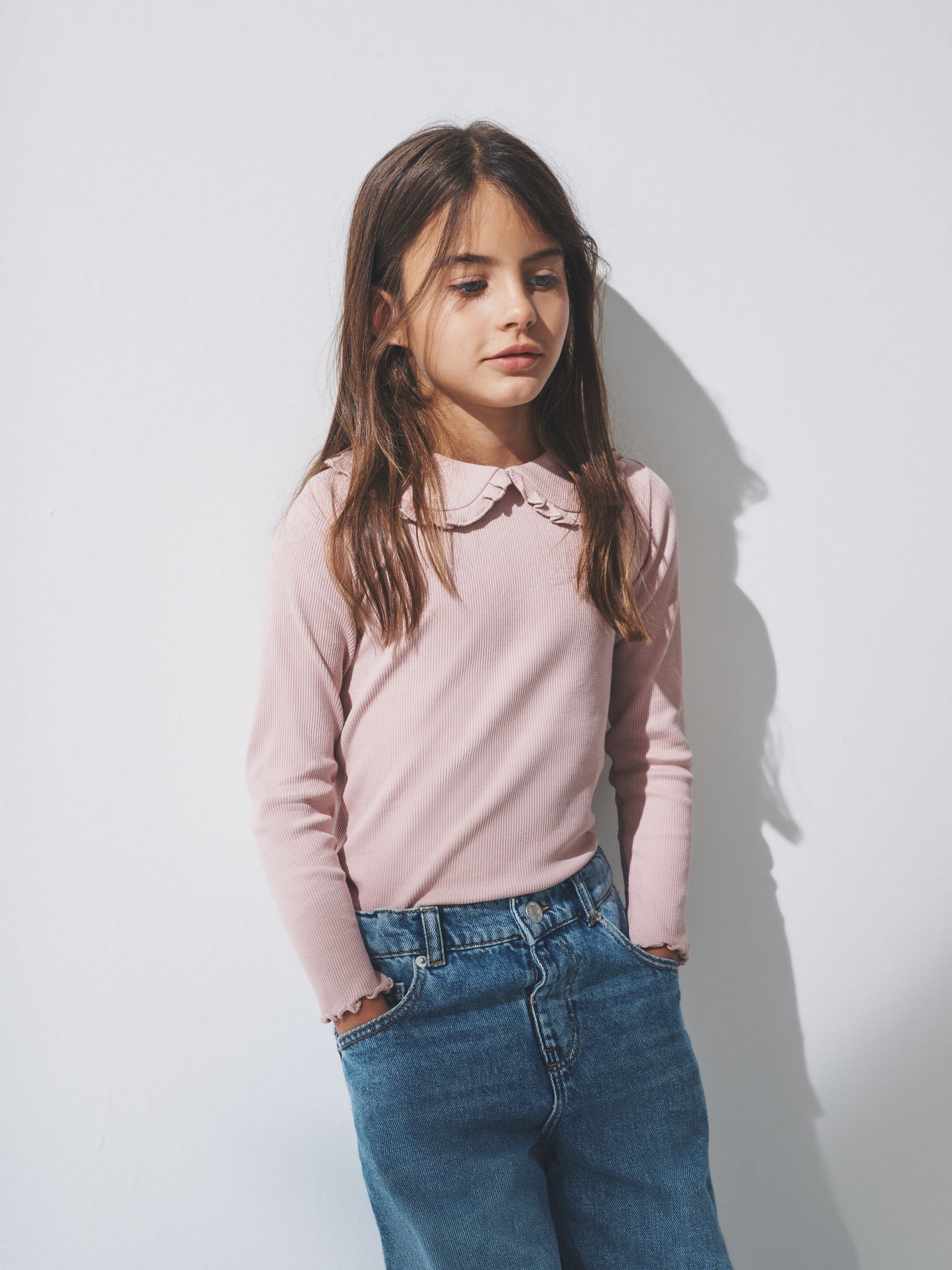 Navy/Brown/Pink/White - 4 Pack Long Sleeve Rib Collar Tops - Image 3 of 6