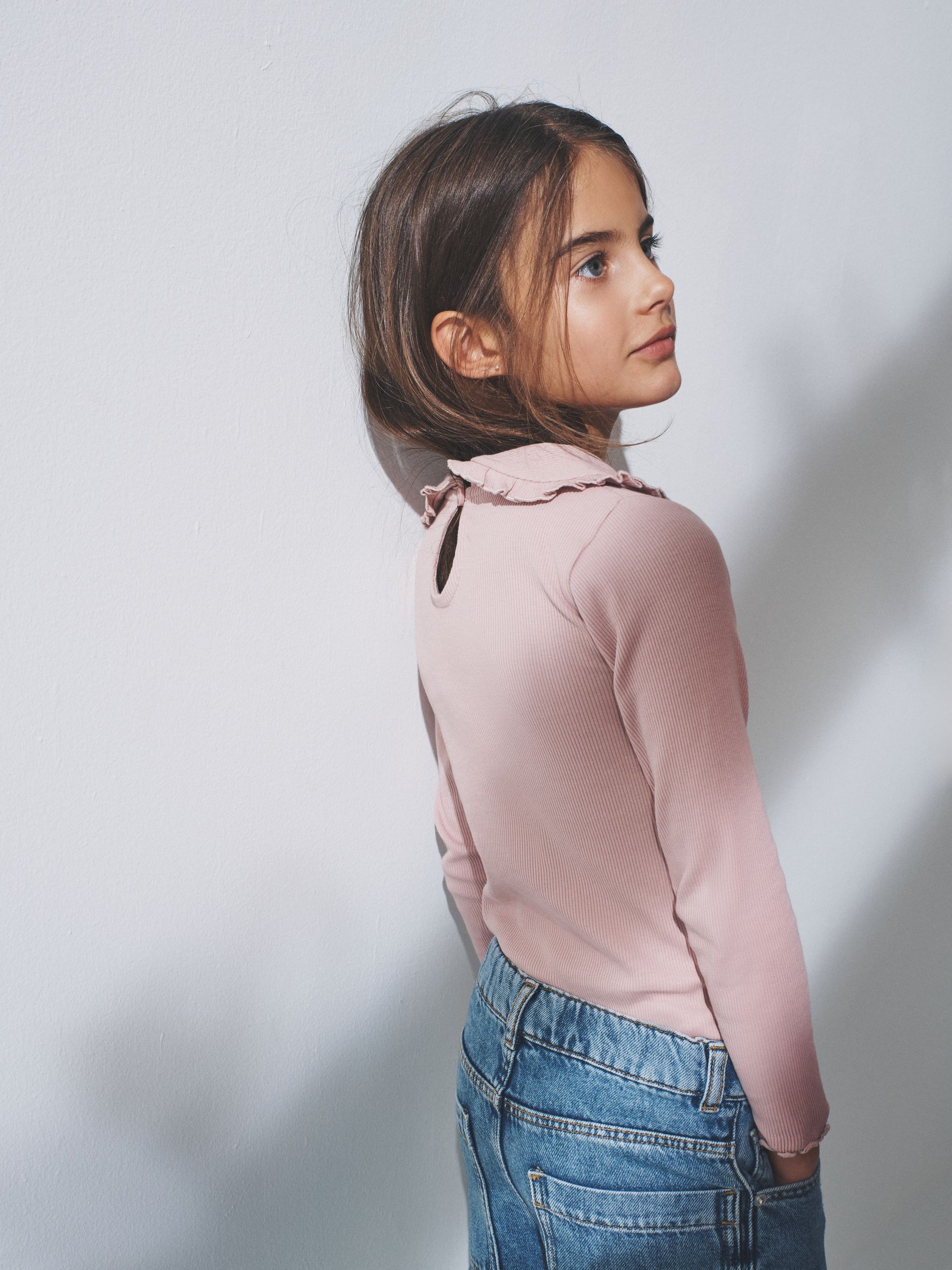 Navy/Brown/Pink/White - 4 Pack Long Sleeve Rib Collar Tops - Image 4 of 6