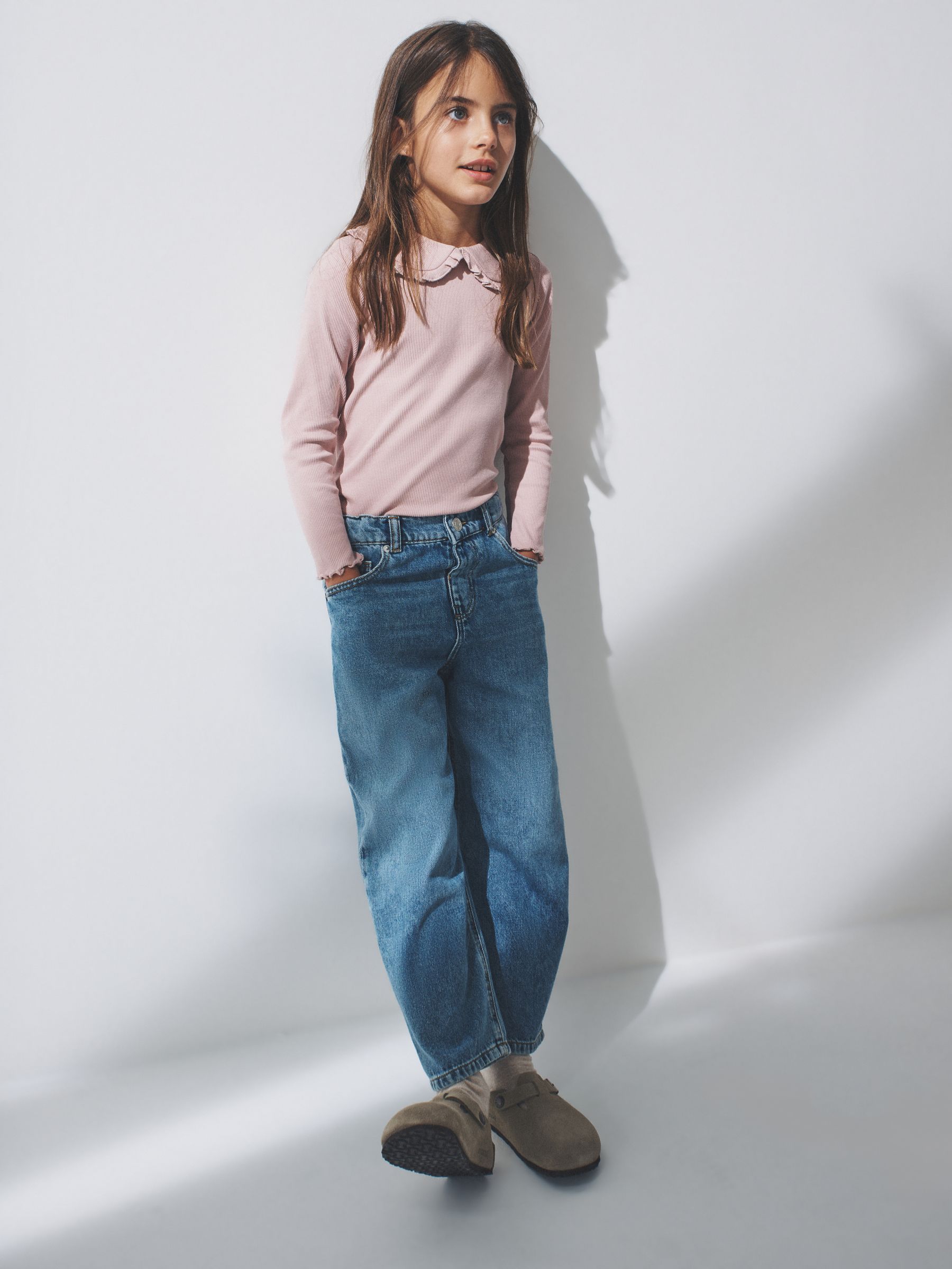 Navy/Brown/Pink/White - 4 Pack Long Sleeve Rib Collar Tops - Image 5 of 6