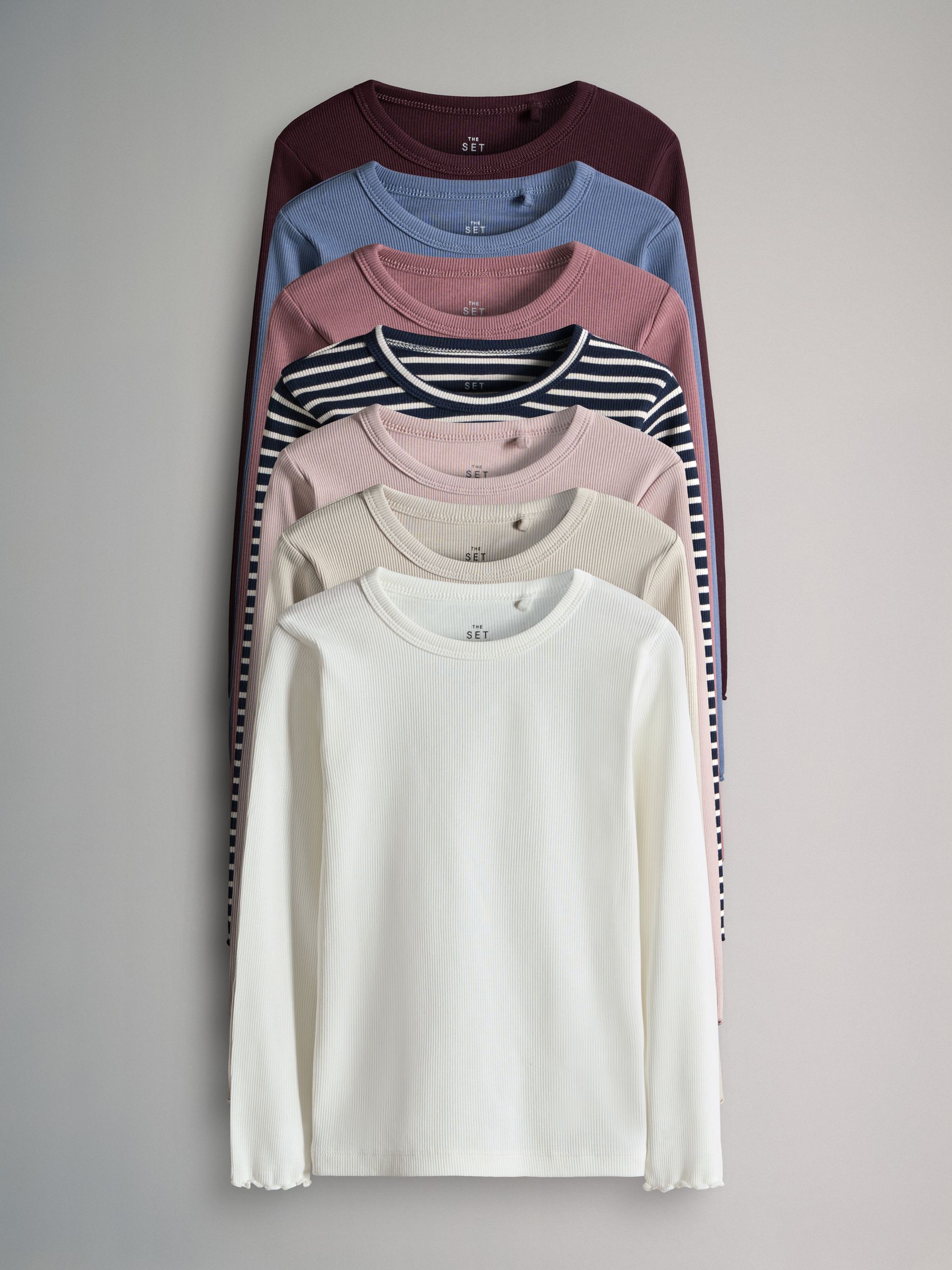 7 Pack Long Sleeve Rib Cotton T-Shirts - Image 1 of 10