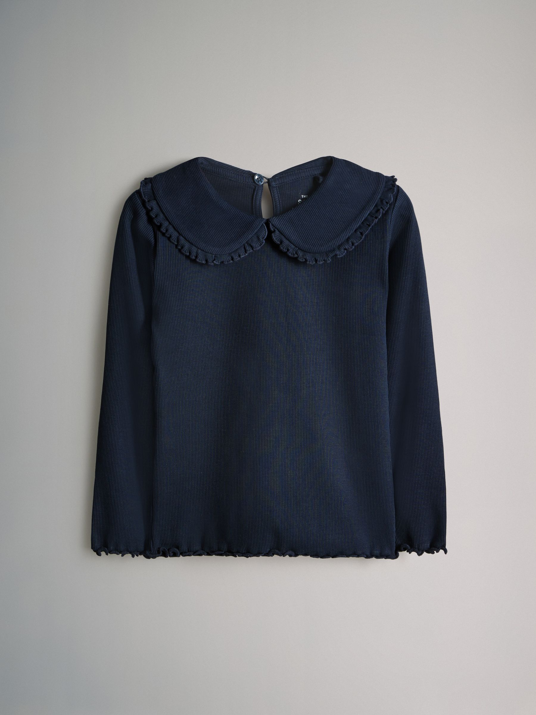 Navy/Dark Red/Cream - 4 Pack Long Sleeve Rib Collar Tops - Image 2 of 6