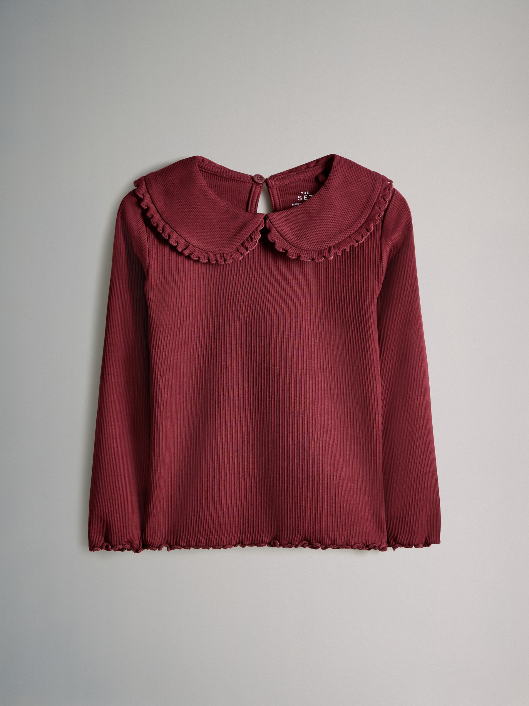 Navy/Dark Red/Cream - 4 Pack Long Sleeve Rib Collar Tops - Image 3 of 6