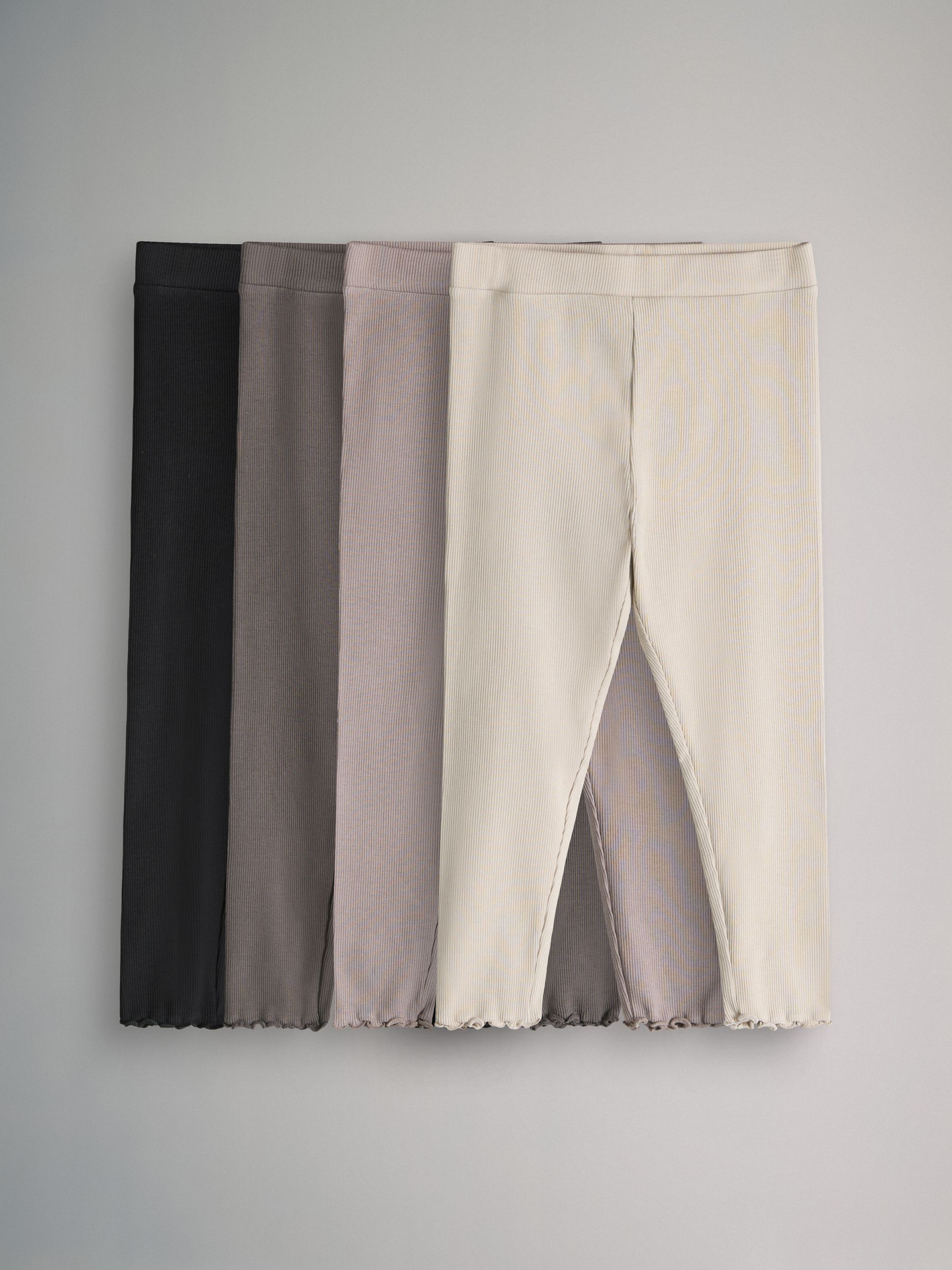 Black/Brown/Cream - 4 Pack Rib Cotton Leggings - Image 1 of 7