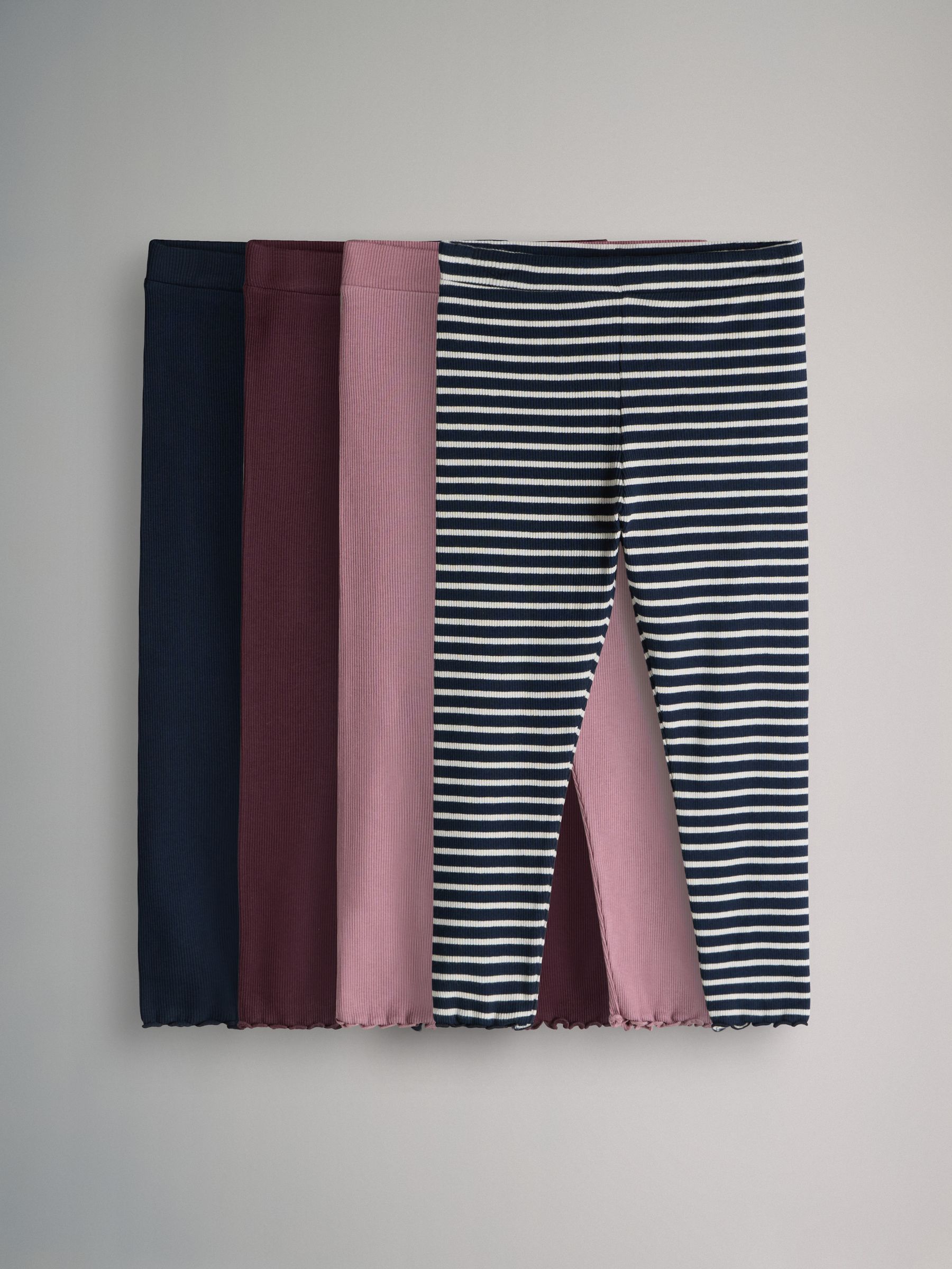 Navy Blue/Red/Pink/Stripe - 4 Pack Rib Cotton Leggings - Image 1 of 7