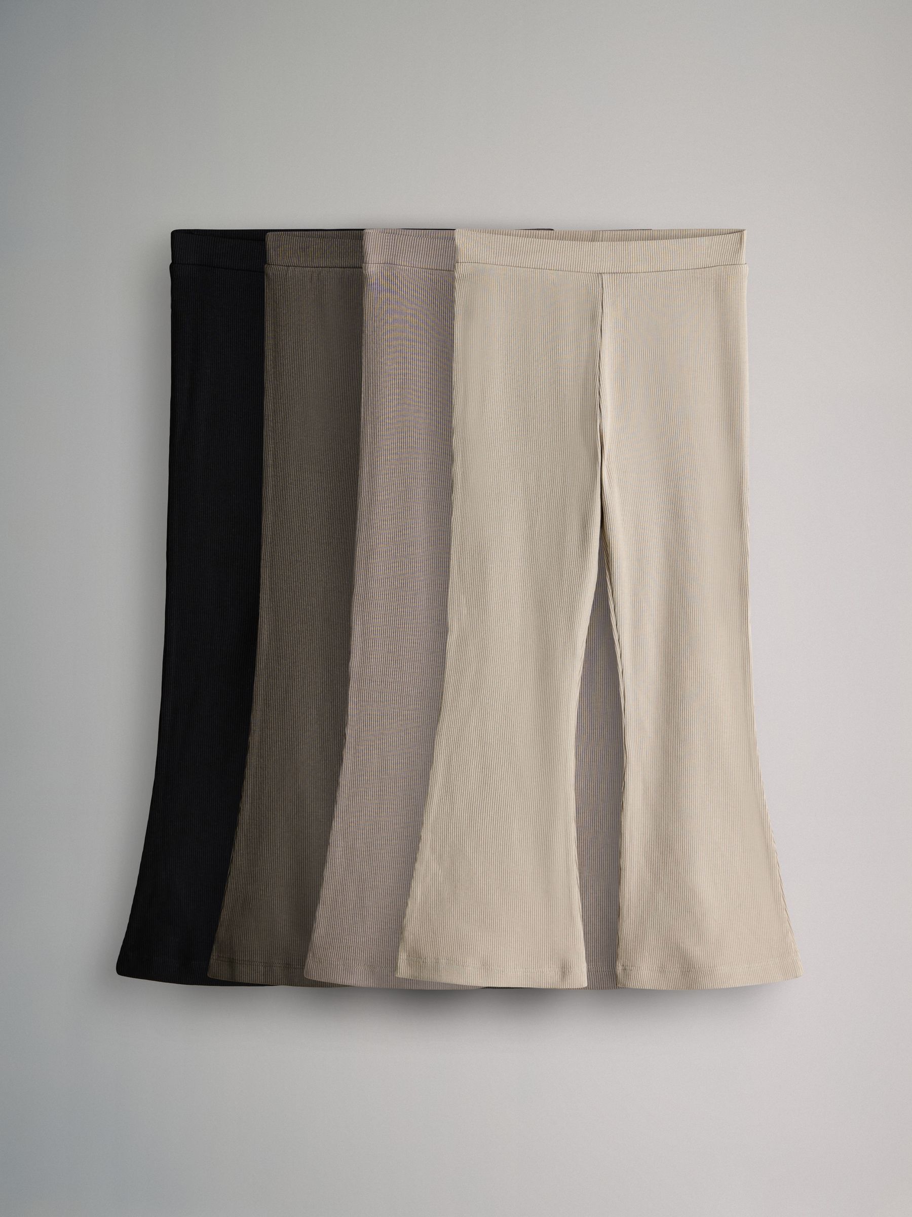 Black/Brown/Cream - 4 Pack Flared Rib Cotton Leggings - Image 2 of 12