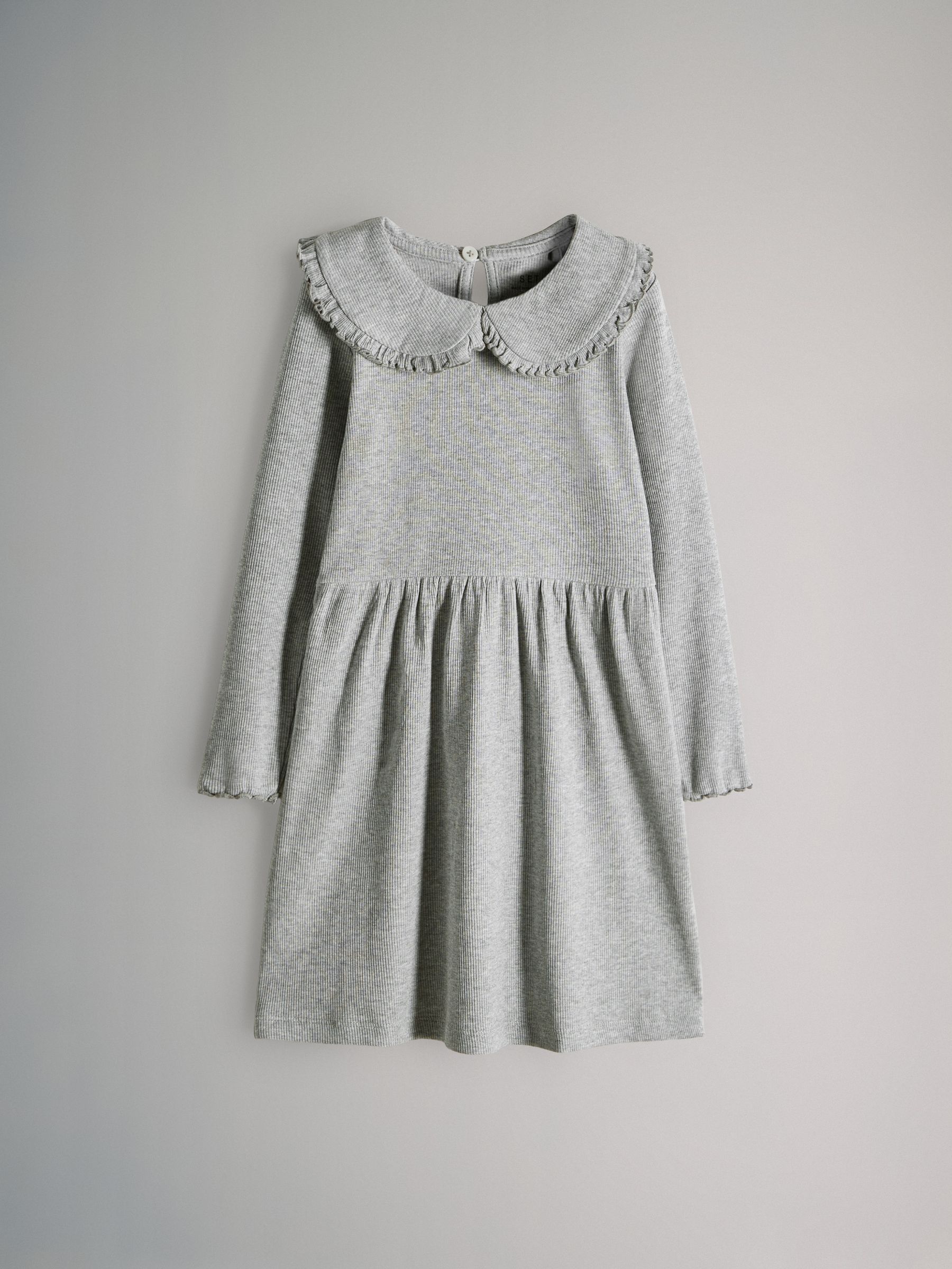 Black/Brown/Grey Marl - 3 Pack Rib Long Sleeve Collar Dresses - Image 2 of 6