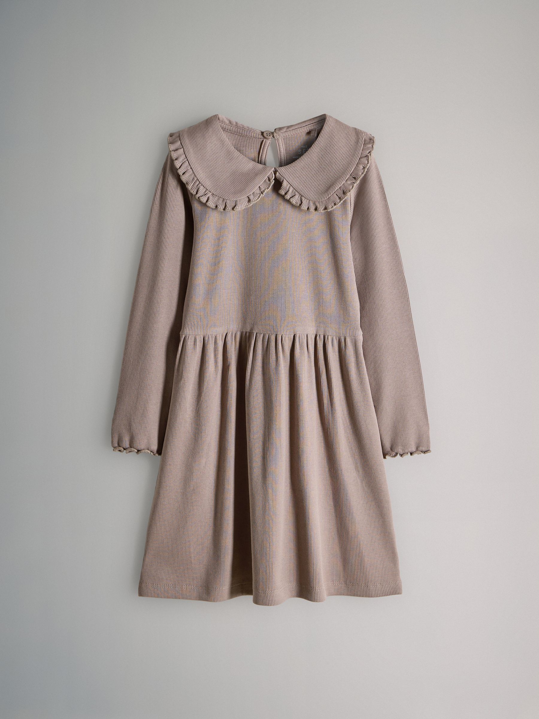 Black/Brown/Grey Marl - 3 Pack Rib Long Sleeve Collar Dresses - Image 3 of 6