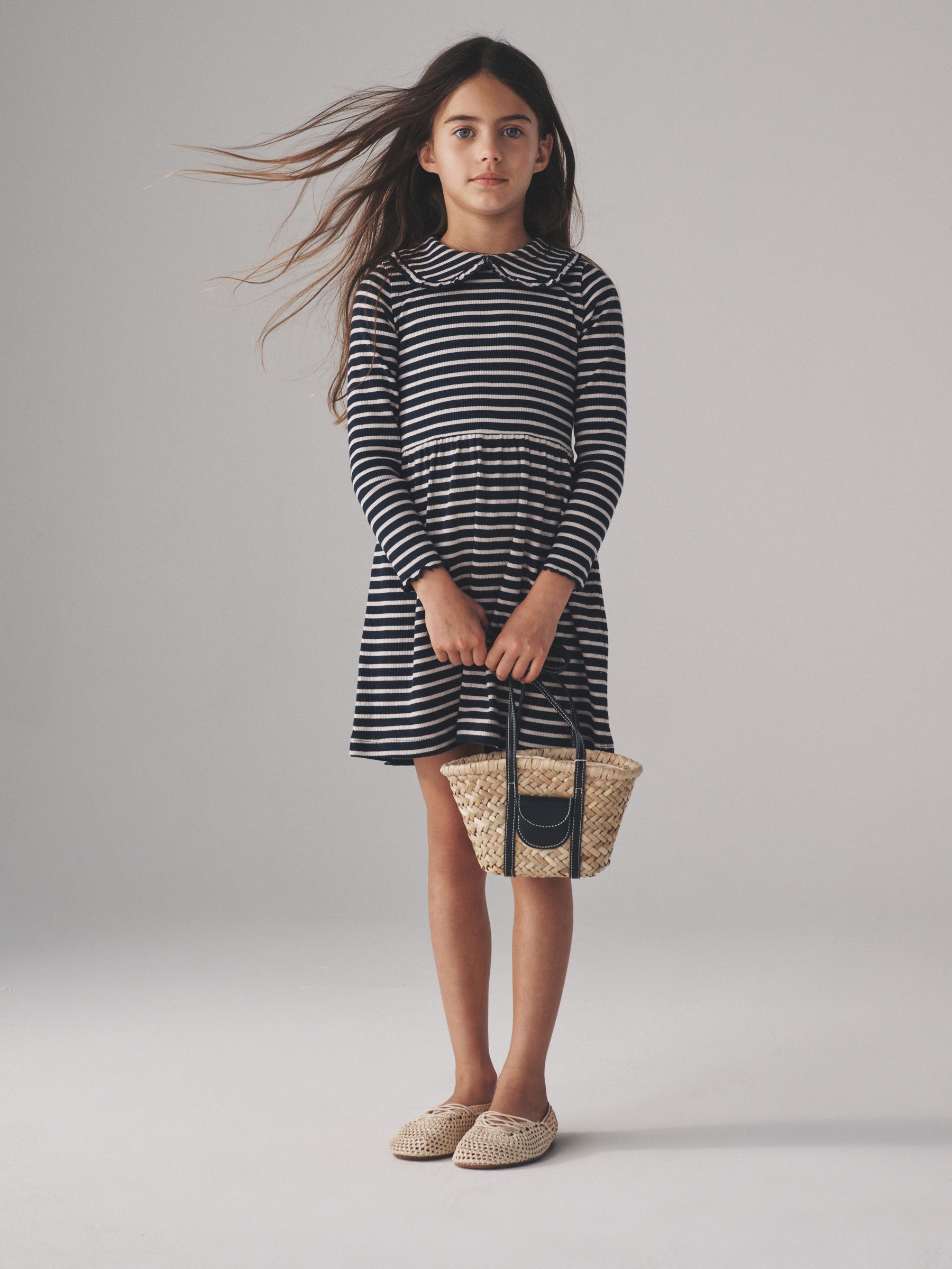 Navy/Red/Stripe - 3 Pack Rib Long Sleeve Collar Dresses - Image 1 of 12