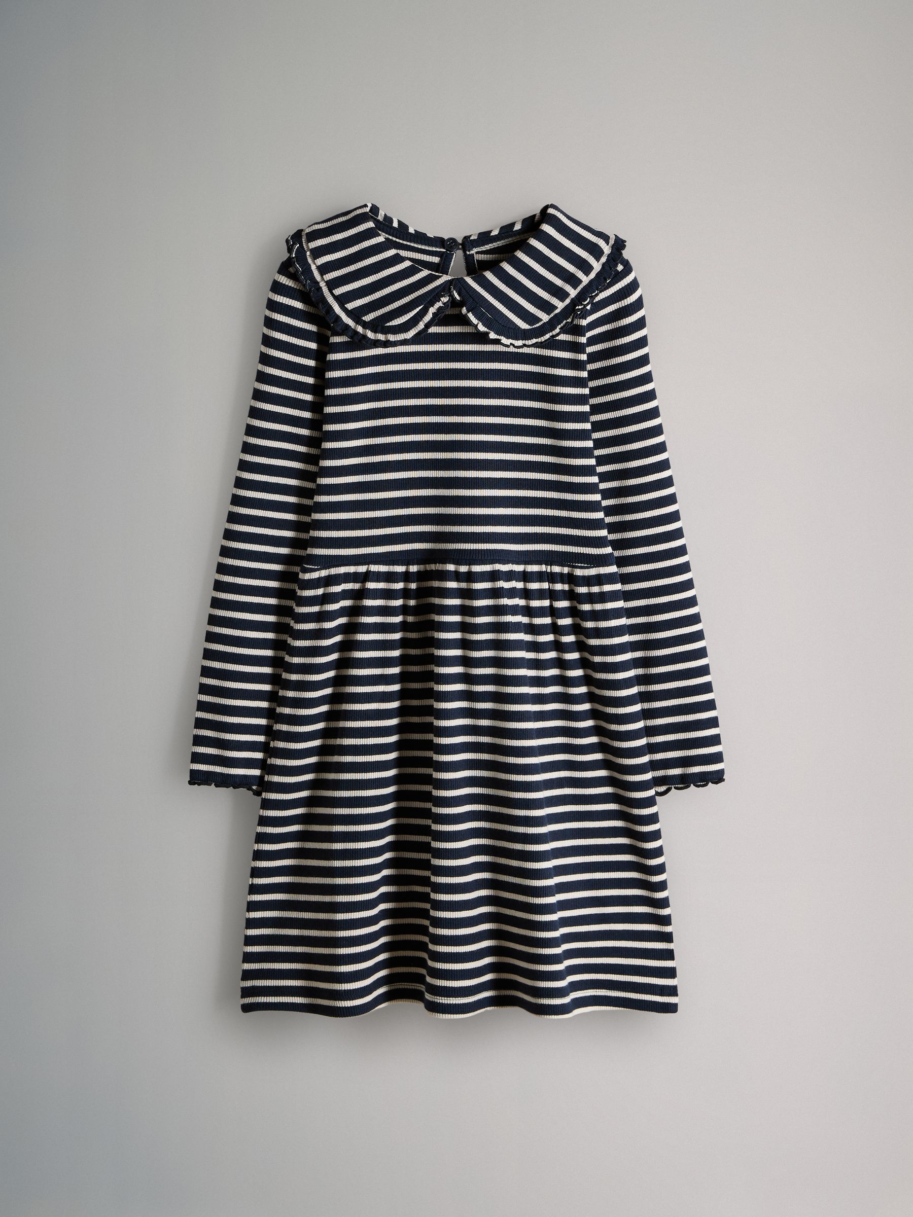 Navy/Red/Stripe - 3 Pack Rib Long Sleeve Collar Dresses - Image 10 of 12