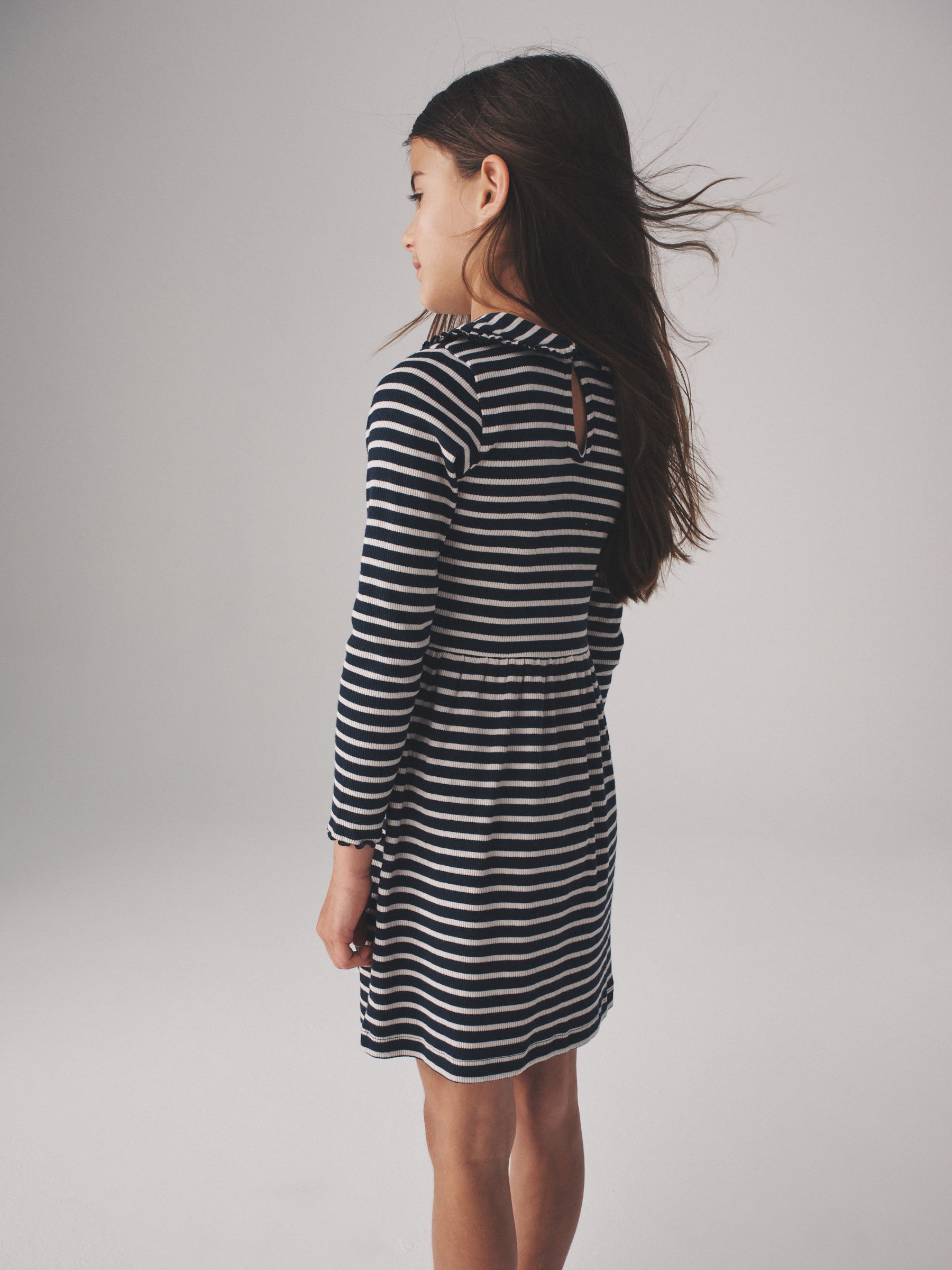 Navy/Red/Stripe - 3 Pack Rib Long Sleeve Collar Dresses - Image 6 of 12